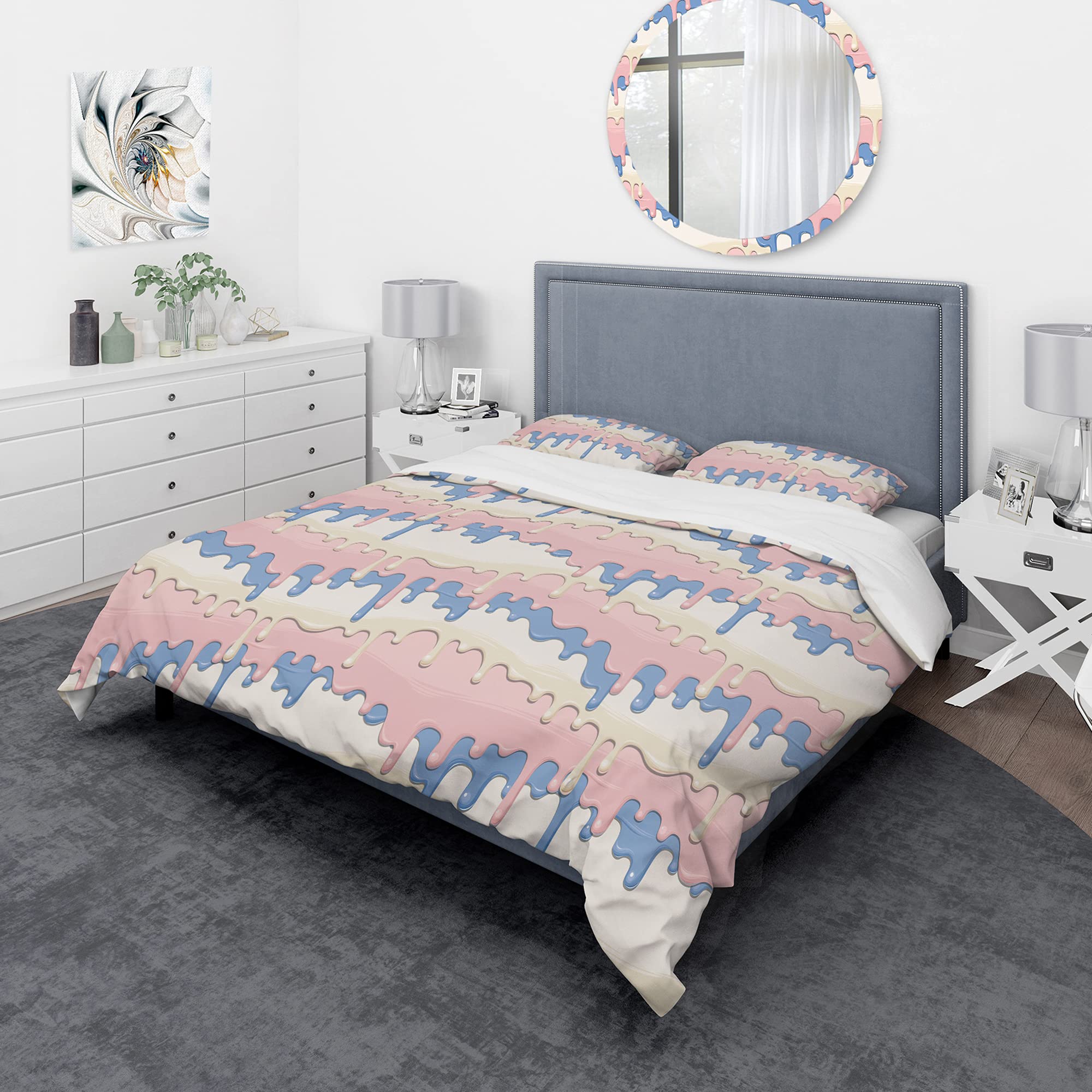 Vintage Duvet Cover Set in Melted Chocolate Design - Pink, Blue & Beige Colors | Soft Cotton Bedding for Boho Chic, Retro & Vintage Style Bedrooms