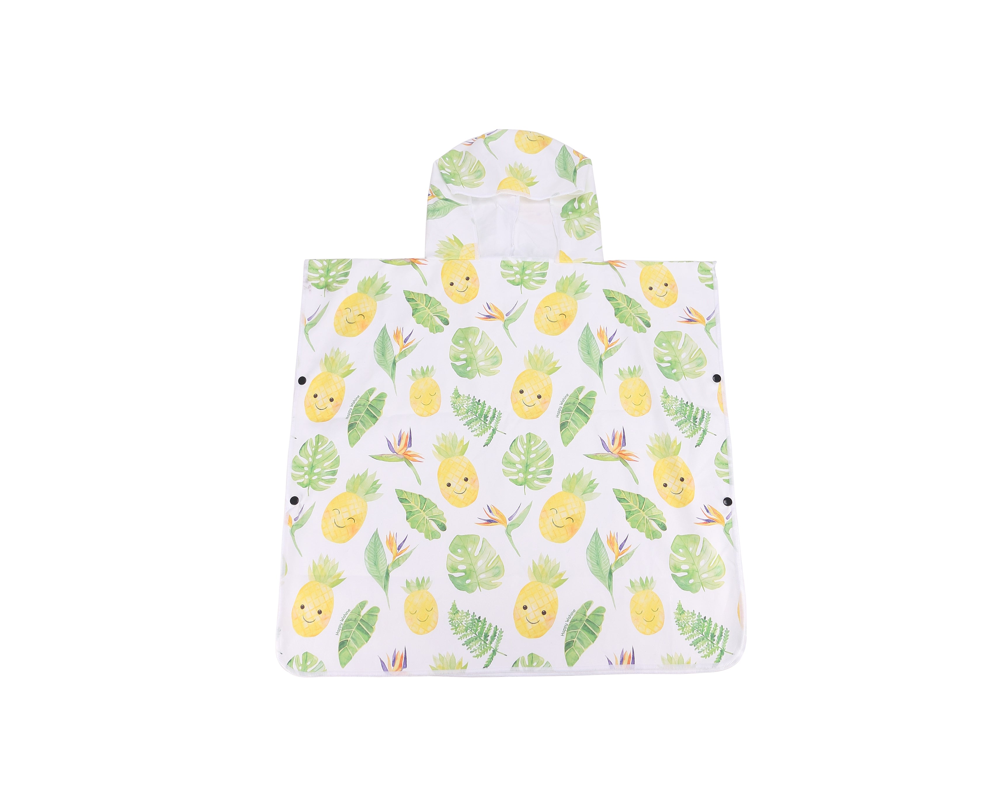 Kids Hooded Beach Towel Poncho - Monstera Pineapple Print White - Perfect for Swimming, Surfing & Beach Outings