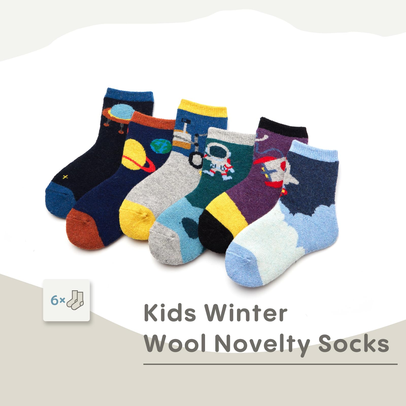 Girls Winter Wool Socks - 6 Pack Kids Cartoon Thermal Socks for Cold Weather, Warm & Thick Knitted Socks for School, Outdoor & Home Wear