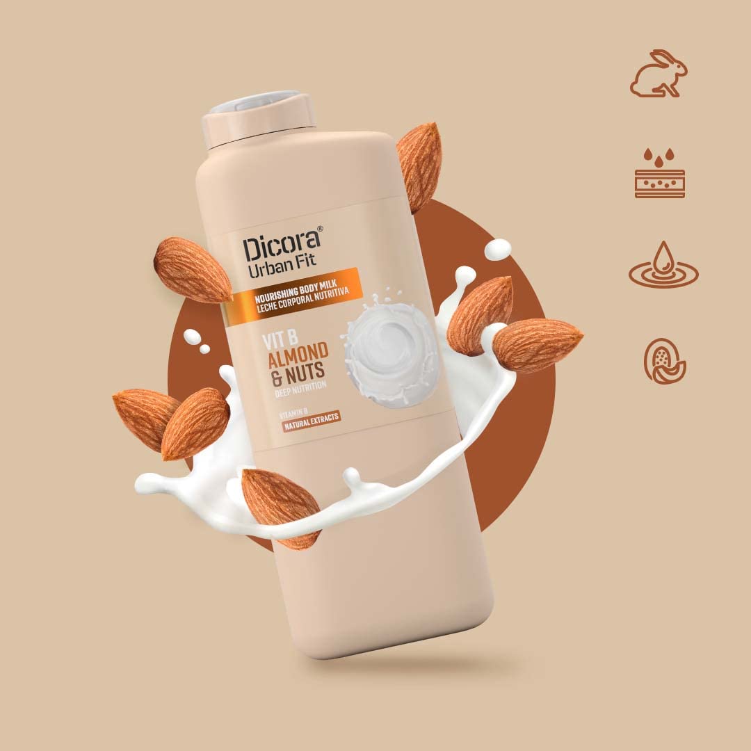 Dicora Urban Fit Body Milk with Vitamin B for Dry Skin - Almond & Nuts Moisturizing Lotion, 400ml | Hydrating & Nourishing for Daily Skincare Routine