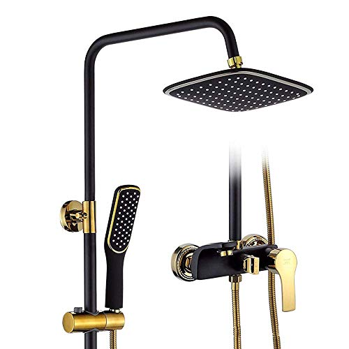 Premium Black Brass Wall-Mounted Shower Set with Adjustable Shower Head, Handheld Spray & Diverter Mixer - Perfect for Modern Bathroom Renovation & Spa-Like Shower Experience