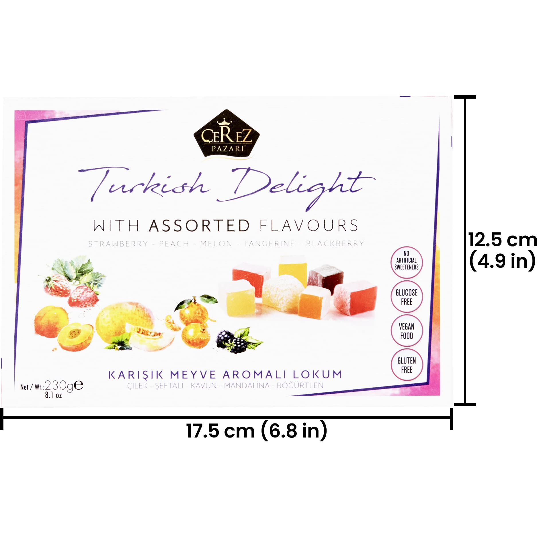 Premium Turkish Delights Candy Gift Box - Assorted Vegan Fruit Flavors, No Nuts, Traditional Lokum Sweet Treat (8.1 oz) | Perfect for Gifting, Parties & Dessert Platters