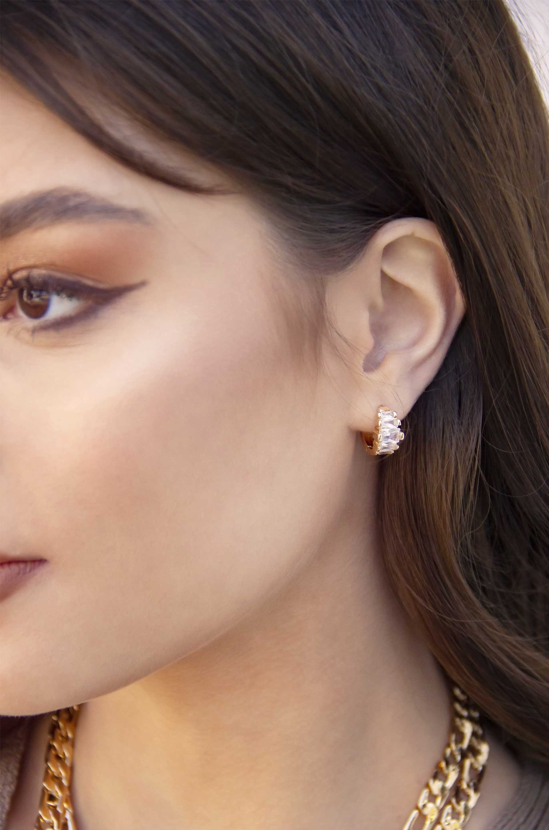 Diamond Shine Mini Hoop Earrings for Women - 14K Gold Plated Small Circle Earrings for Everyday Wear & Special Occasions