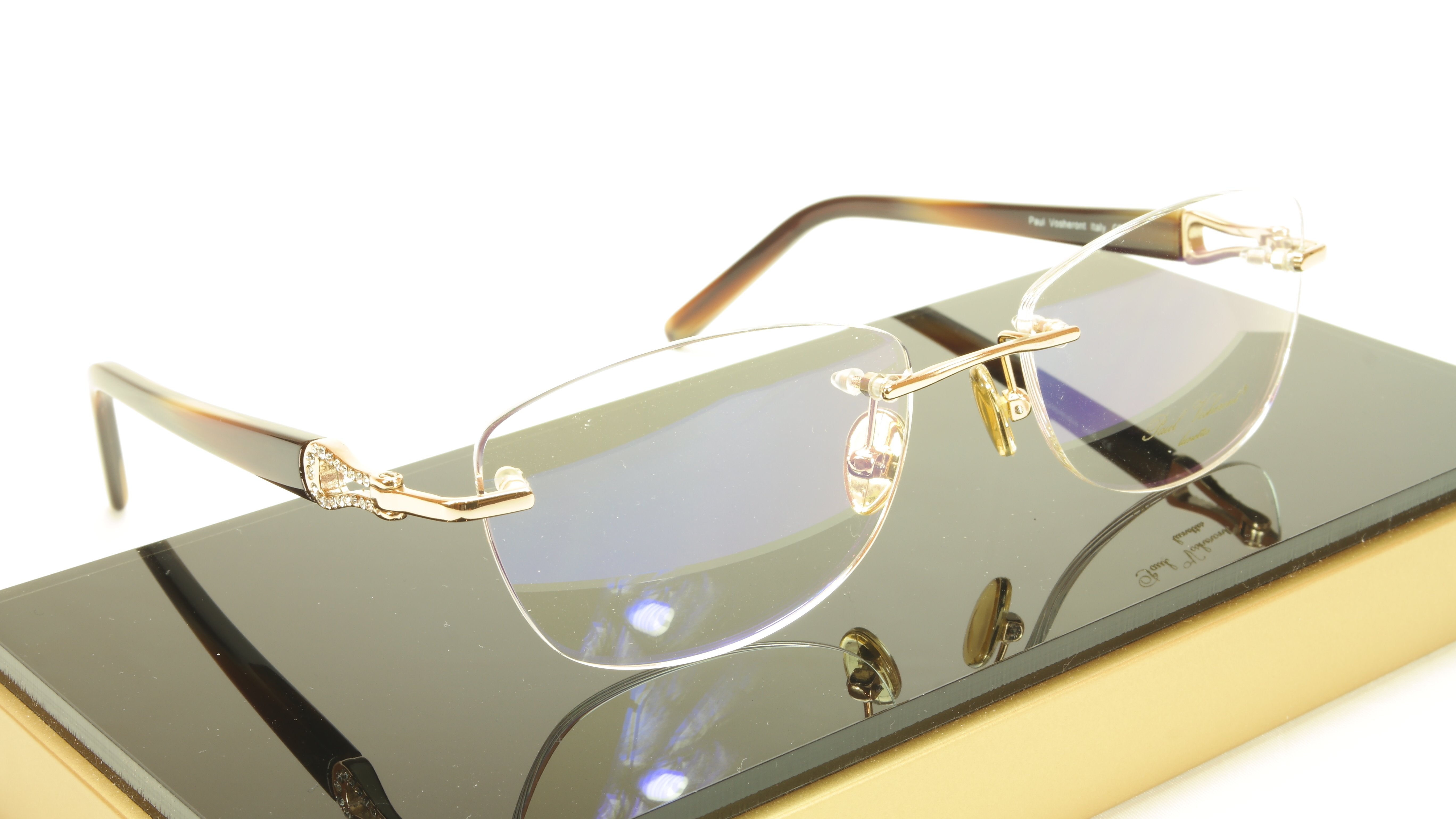 Luxury 23KT Gold Plated Rimless Glasses with Accented Jewels – Paul Vosheront Eyewear for Elegant & Stylish Occasions