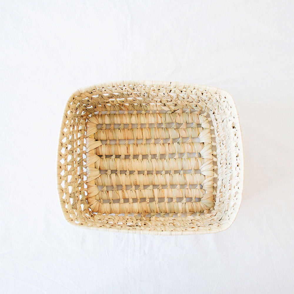 Natural Open Weave Palm Leaf Table Basket - Handwoven Storage Organizer for Fruits, Bread & Home Decor | Perfect for Kitchen, Dining Room & Farmhouse Style Decor
