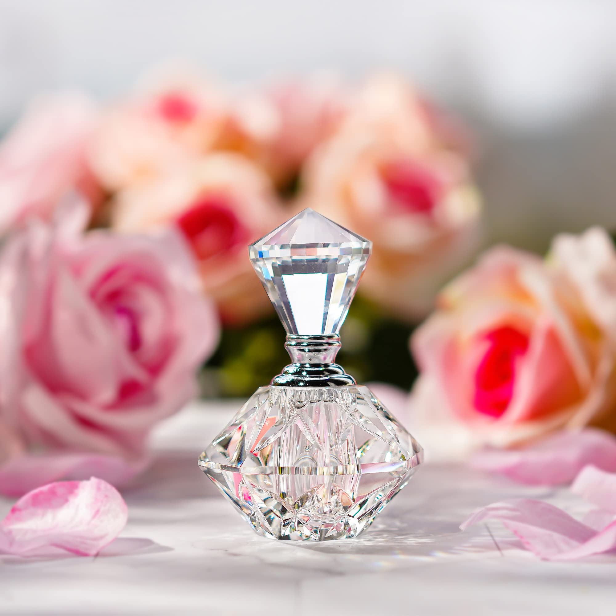 H&D HYALINE & DORA Clear Carved Crystal Refillable Perfume Bottle - Travel Size Mini Perfume Atomizer for Purse, Gift & Essential Oils - Perfect for Women's Handbag, Gym & On-the-Go Fragrance Refills