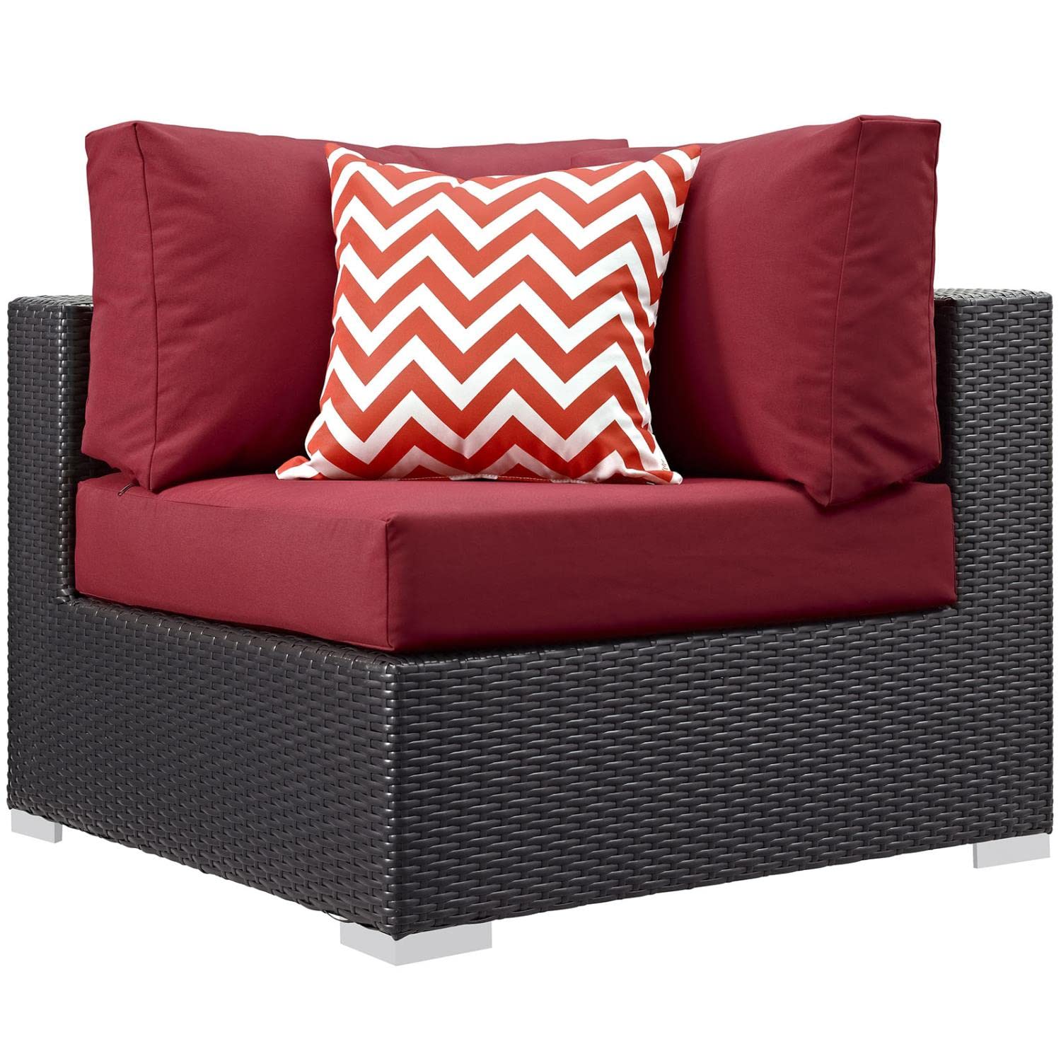 Modway Convene 6-Piece Wicker Rattan Outdoor Patio Sectional Sofa Set - Espresso Red - Durable Weather-Resistant Furniture for Backyard, Garden & Poolside Relaxation