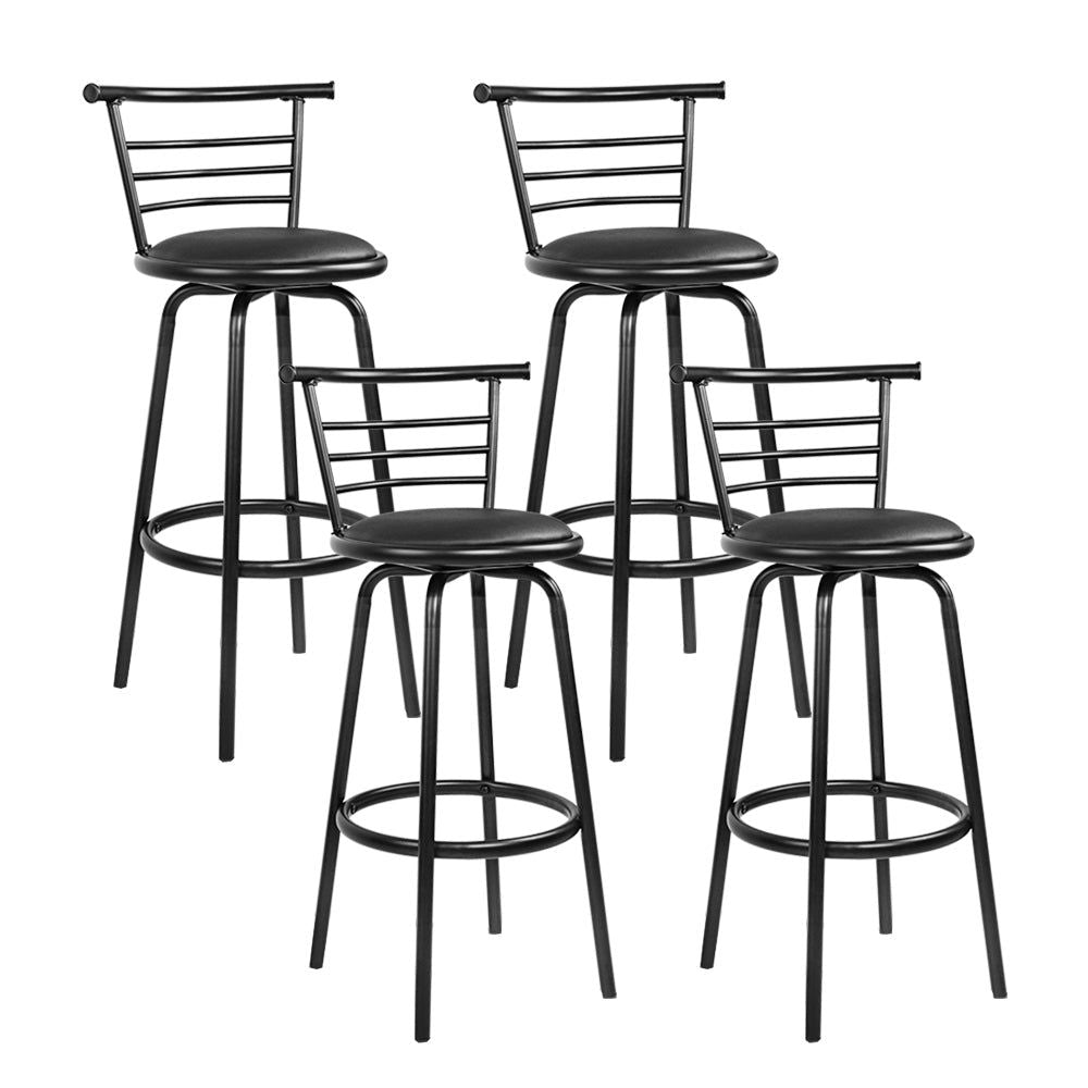 4 Bar Stools with Swivel Seat - Leather Padded Counter Height Stools with Metal Base for Kitchen Island, Breakfast Bar & Home Decor