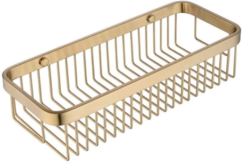 Brushed Brass Wall Mounted Shampoo & Conditioner Holder - Rectangle Shower Caddy Organizer with Shelf - Bathroom Storage Basket for Shampoo Bottles & Toiletries - Perfect for Showers, Baths & Spa-Like Bathroom Organization