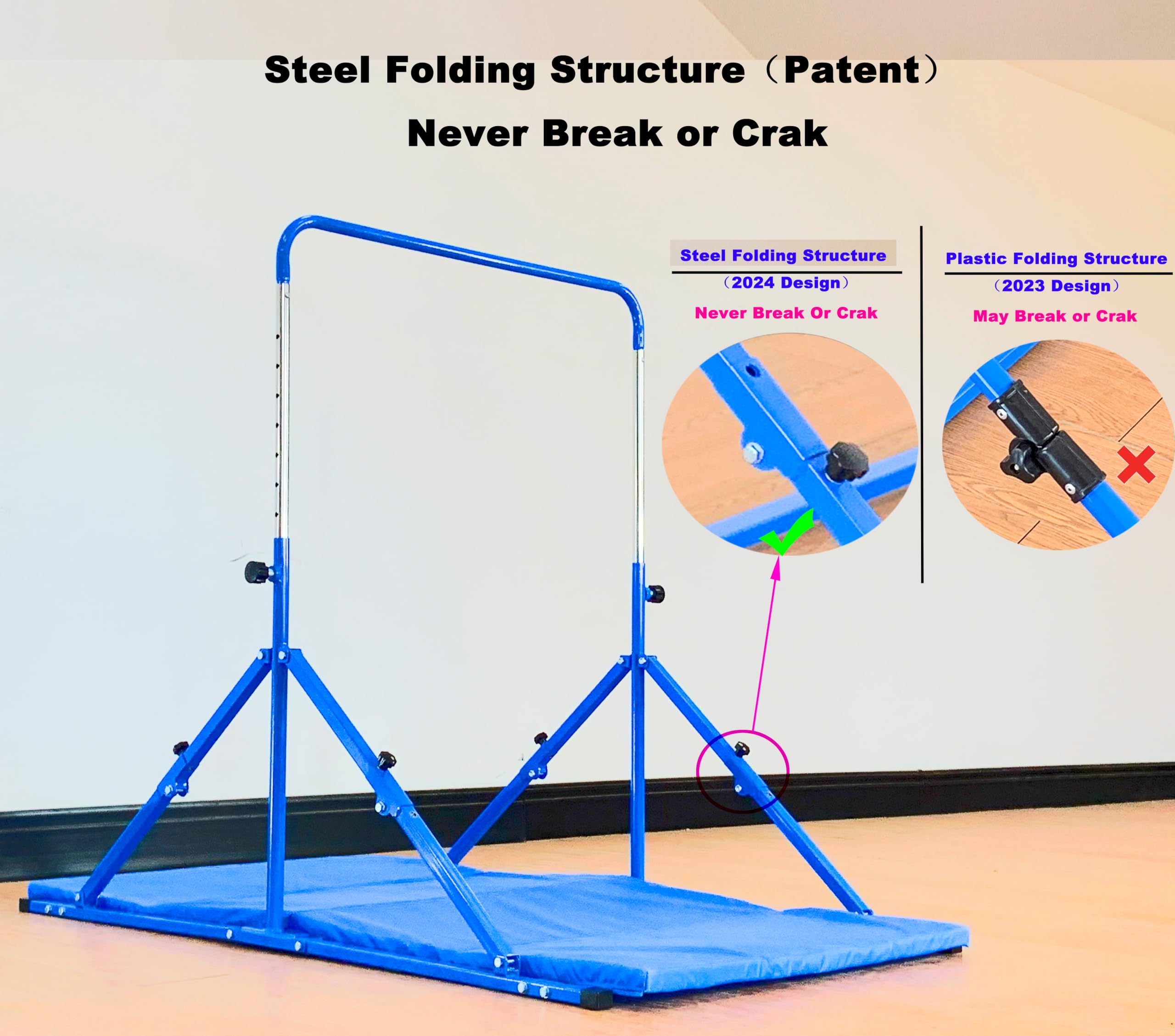 Upgrade Foldable Gymnastic Bar with Mat for Kids Ages 3-12 | 200 lbs Weight Capacity | Adjustable Horizontal Kip Bar | Home & Gym Training Equipment | Perfect for Backyard Play & Gymnastics Practice