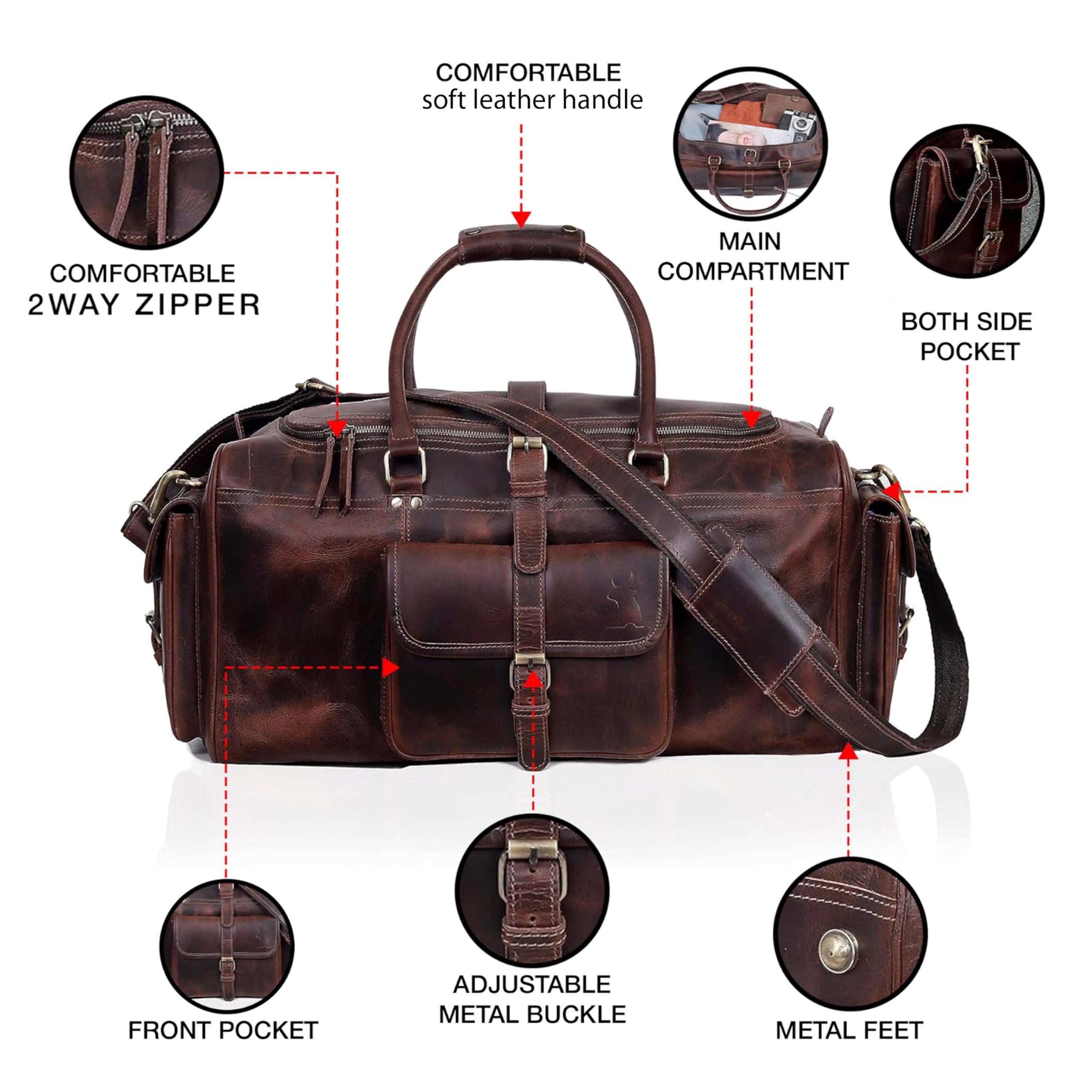 Premium Full Grain Leather Duffel Bag for Men - 24