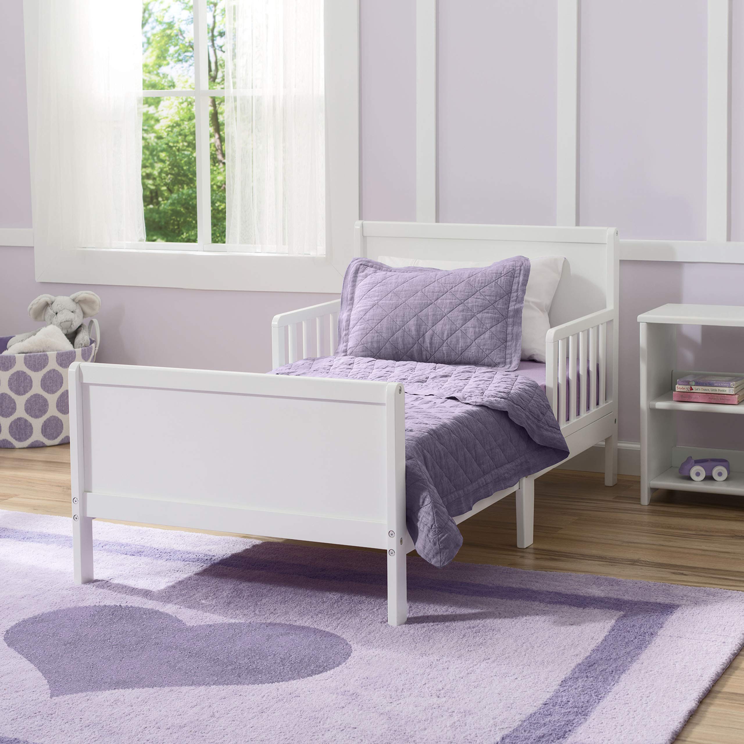 Delta Children Fancy Toddler Bed with Bianca Twinkle Galaxy Design & Dual-Sided Recycled Fiber Core Mattress - Safe Comfortable Nursery Bed for Kids 2-5 Years | Perfect for Bedrooms, Daycares & Sleepovers