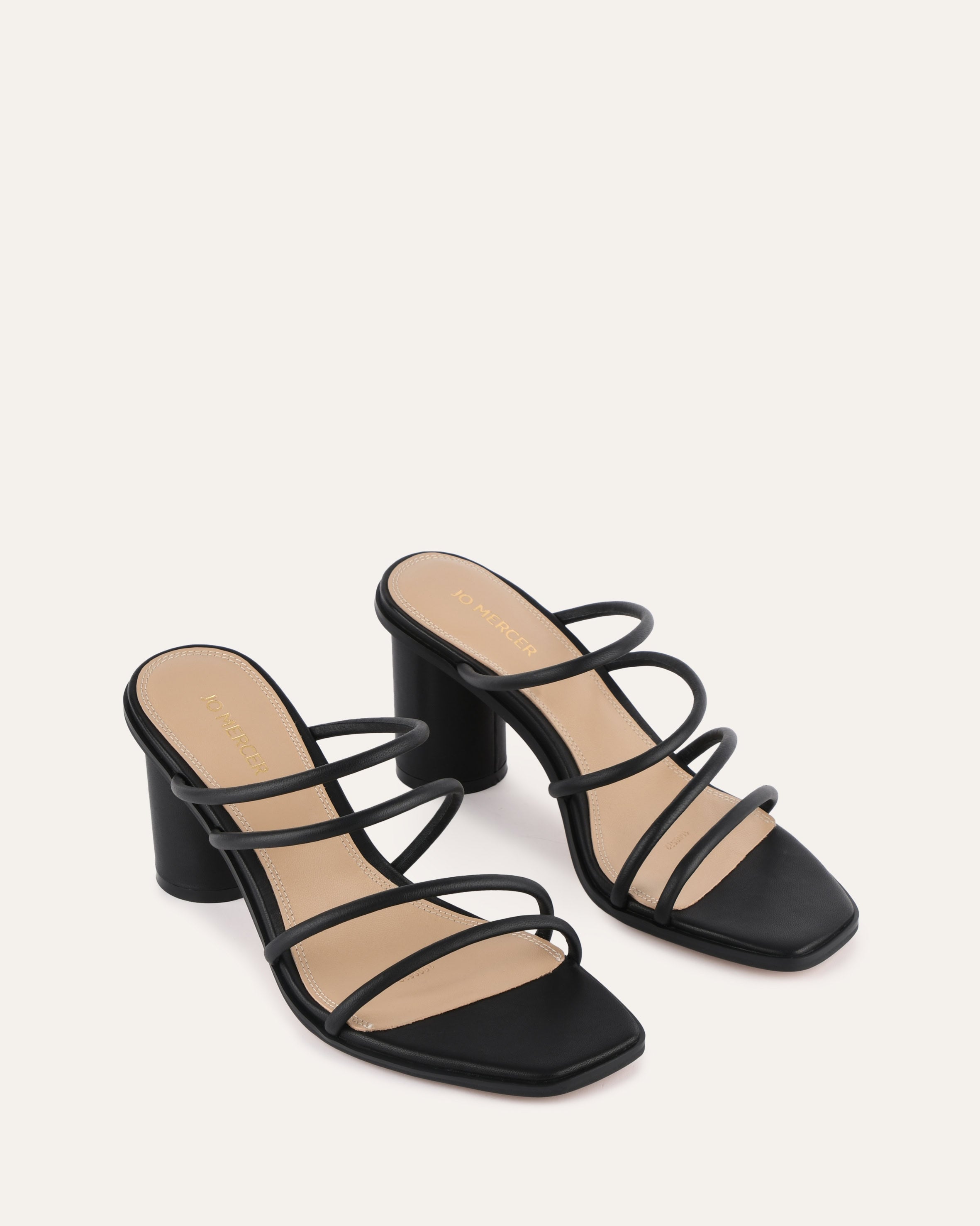 NAOMI Black Leather Mid Heel Sandals for Women - Comfortable Dressy Summer Shoes for Weddings, Parties & Office Wear