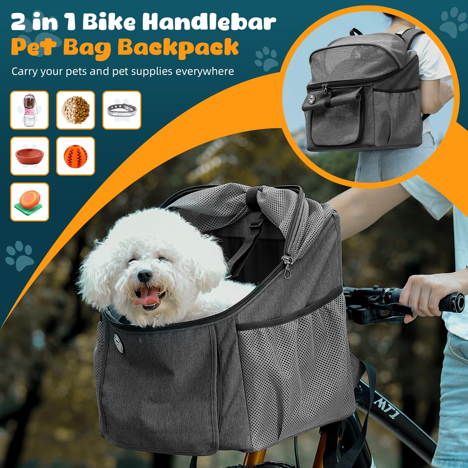 Dog Bike Basket Carrier - Breathable Mesh Window Pet Basket for Bikes | Front & Rear Mount Cat & Dog Carrier | Perfect for Cycling, Commuting & Outdoor Adventures
