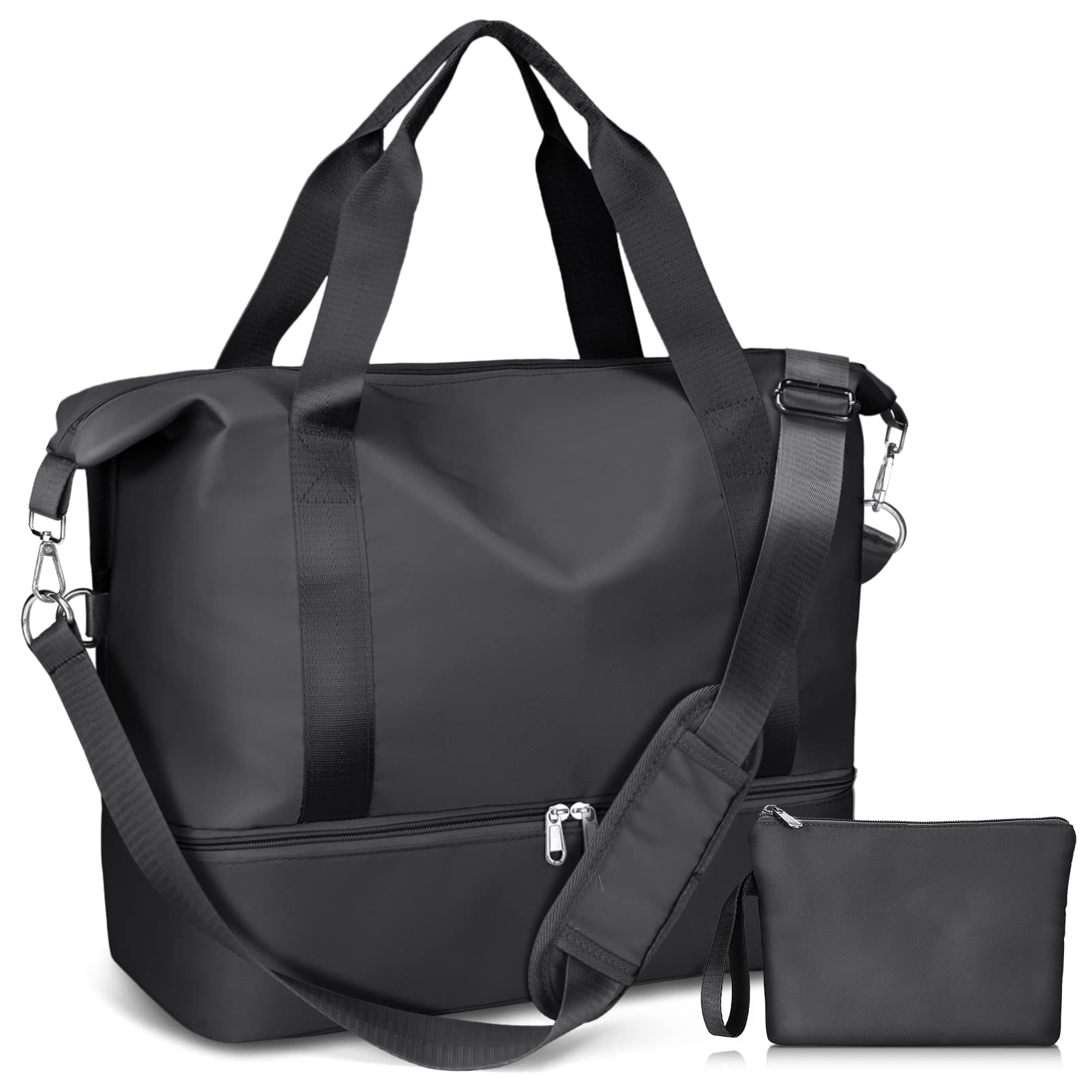 Globalstore Large Travel Duffel Bag with Shoulder Strap - Waterproof Wet/Dry Separate Compartments - Perfect for Weekend Trips, Gym, Overnight Stay, Shopping & Hospital Visits - Durable Carry-On Bag for Women & Men