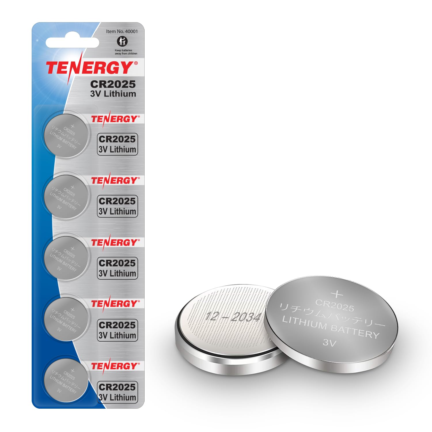 Tenergy 3V CR2025 Lithium Button Coin Cell Batteries - 5 Pack for Key Fobs, Calculators, Watches, Heart Rate Monitors & Medical Devices | Long-Lasting Power for Home, Office & Healthcare Use