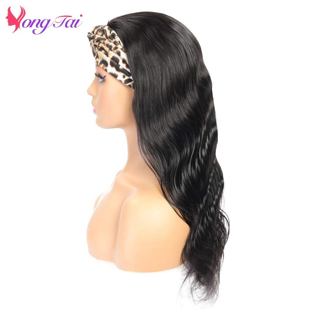 150% Density Glueless Human Hair Scarf Wig - Body Wave Headband Wig with Pre-Attached Scarf | No Lace Wear & Go Wig for Women | 22 Inch Natural Color | Perfect for Daily Wear, Parties & Protective Styling