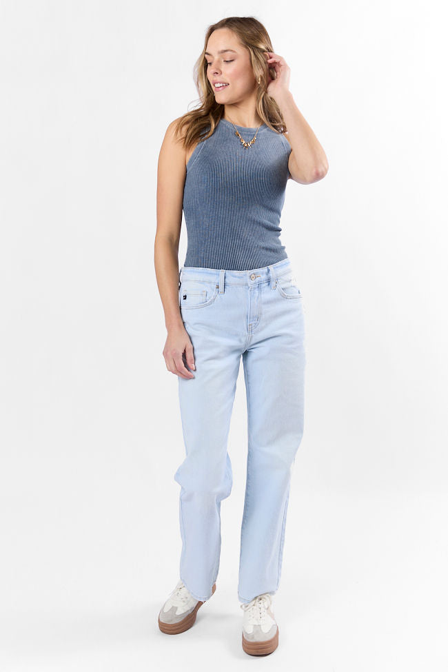 Back To Square One Acid Washed Ribbed High Neck Tank Top for Women - Vintage Distressed Casual Wear - Perfect for Layering, Street Style & Everyday Outfits