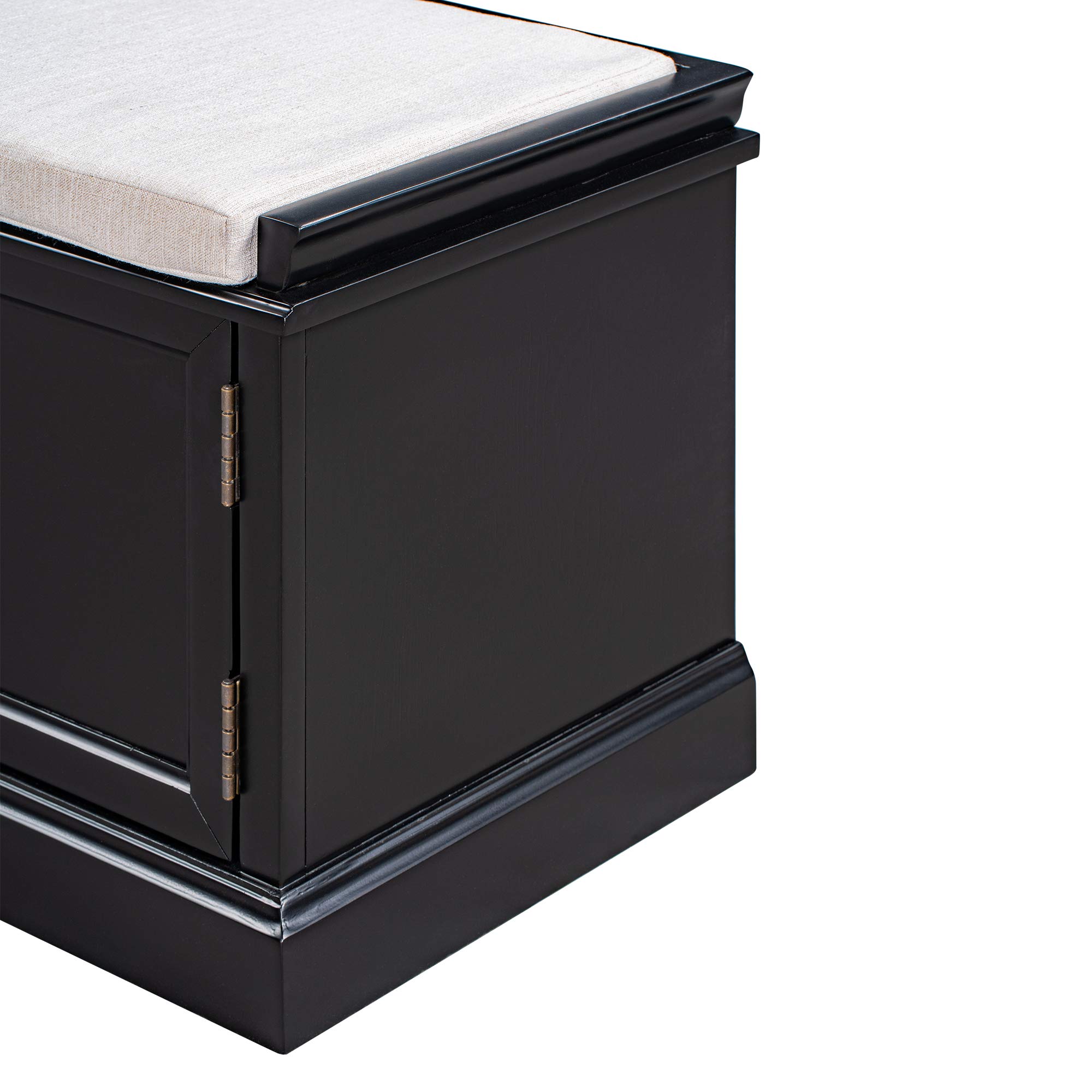 Black Storage Bench with 2 Drawers & 2 Cabinets - Shoe Bench with Removable Cushion for Entryway, Living Room & Bedroom - Multi-Functional Entryway Organizer & Seating Solution