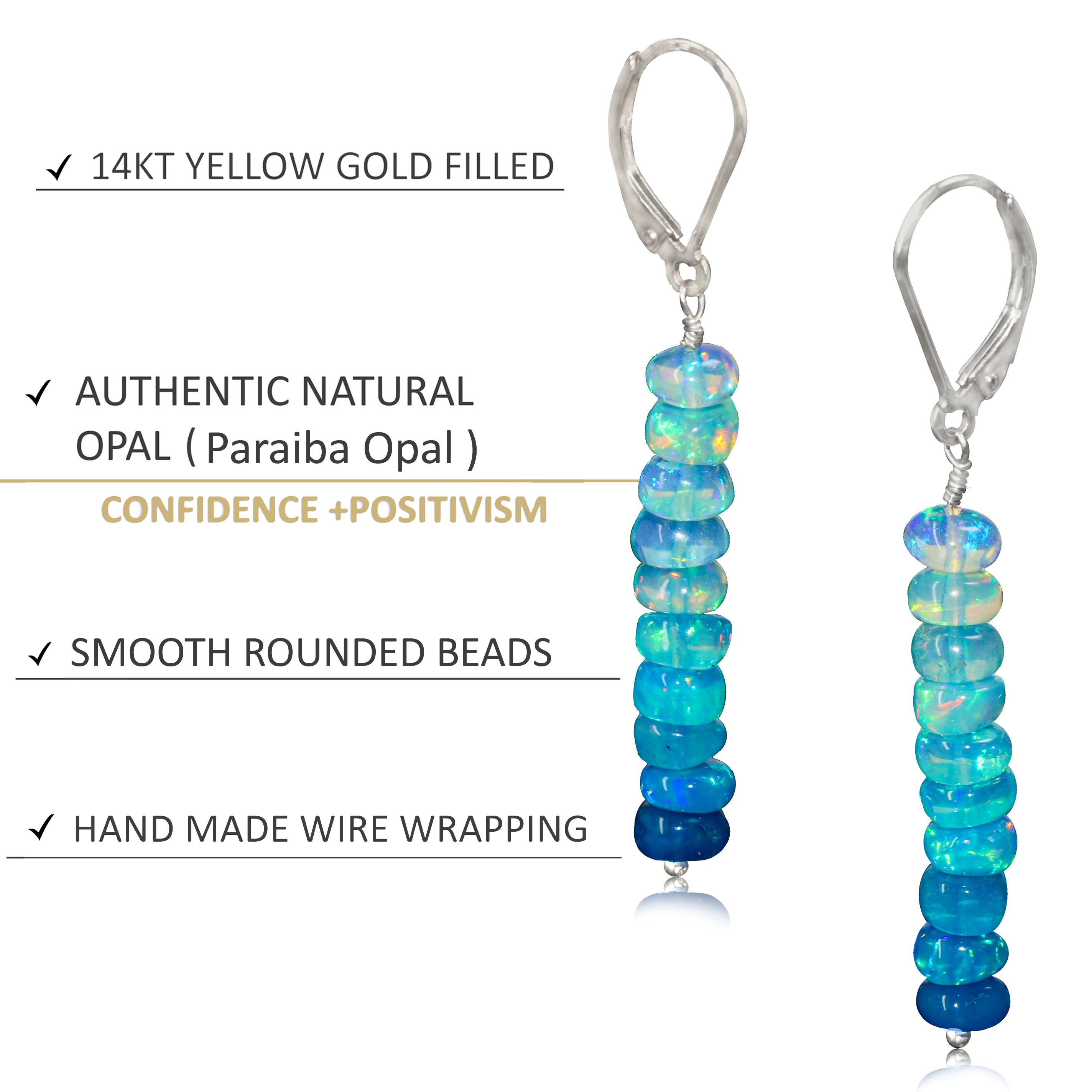 Natural Paraiba Opal Linear Beaded Dangle Drop Earrings - Handmade Boho Chic Jewelry for Women - Perfect for Weddings, Parties & Everyday Wear