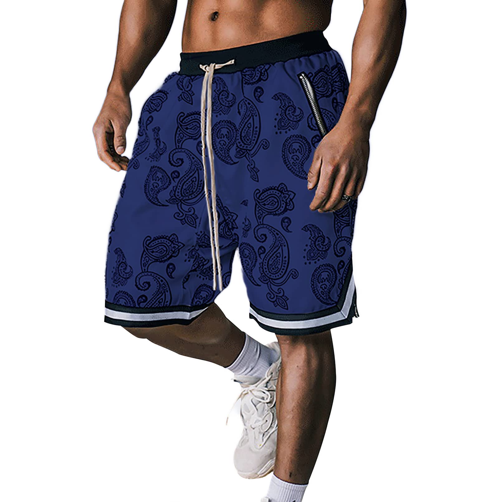 BOOMLEMEN Men's Athletic Workout Shorts - Breathable Paisley Print Basketball & Running Shorts for Casual Wear | Gym, Sports & Outdoor Activities