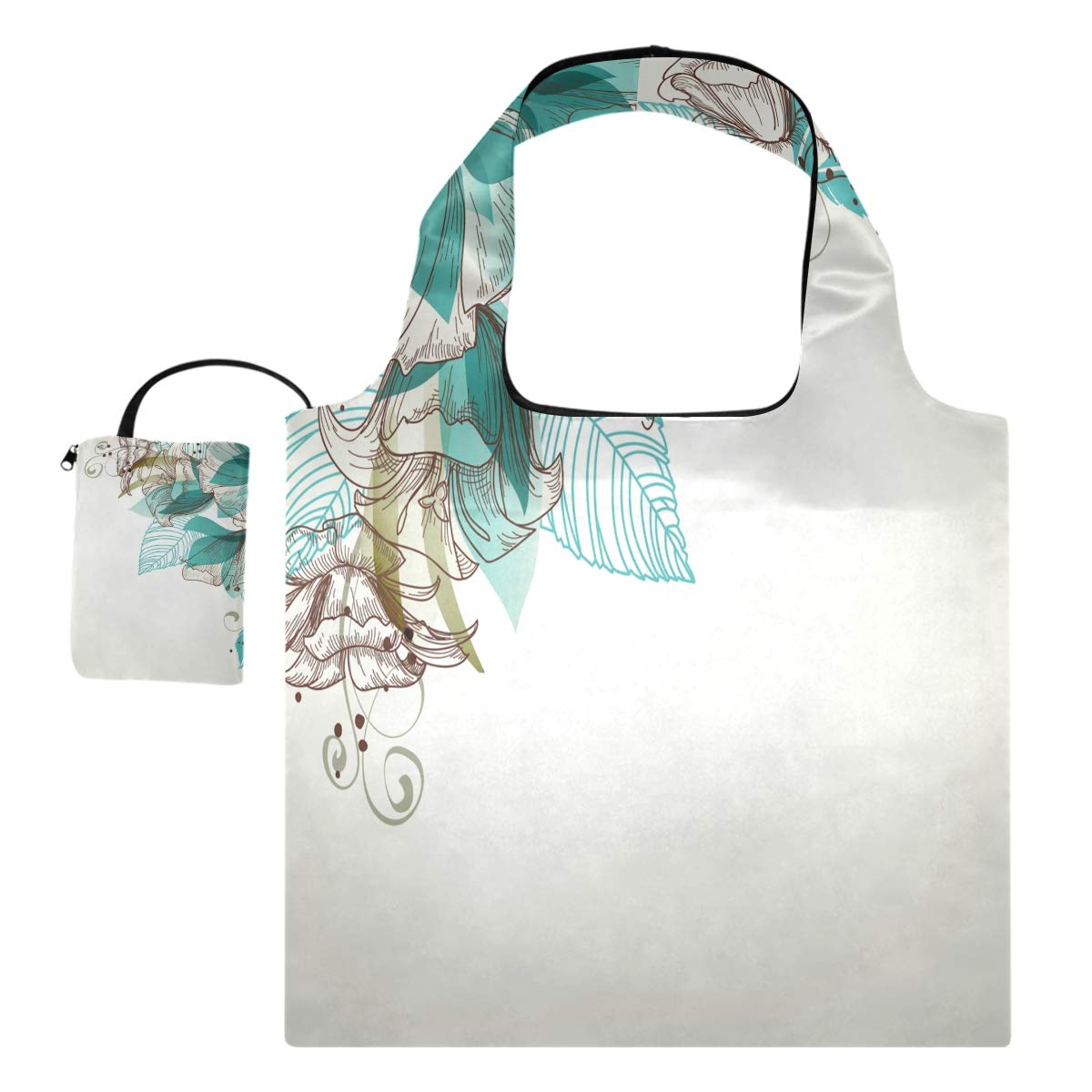 Blueangle Vintage Floral Reusable Shopping Bags - Eco-Friendly Grocery Tote with Long Handles, Waterproof Recycled Material, Includes Storage Pouch (18.1