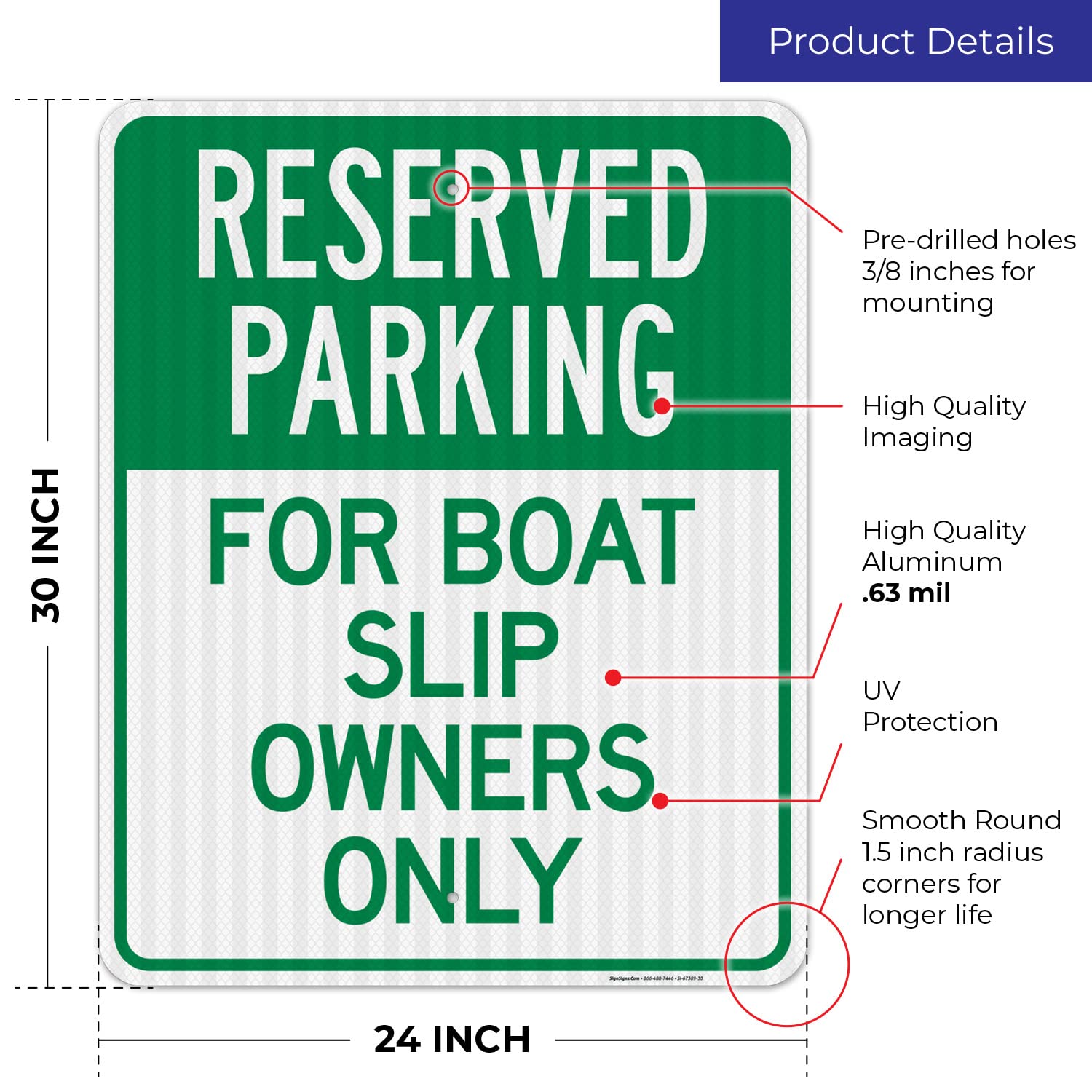 Reserved Parking for Boat Slip Owners Only Sign - 24x30 Inches - 3M EGP Reflective .080 Aluminum - Fade Resistant - Made in USA - Perfect for Marina Parking Spaces, Private Dock Areas & Waterfront Property Security