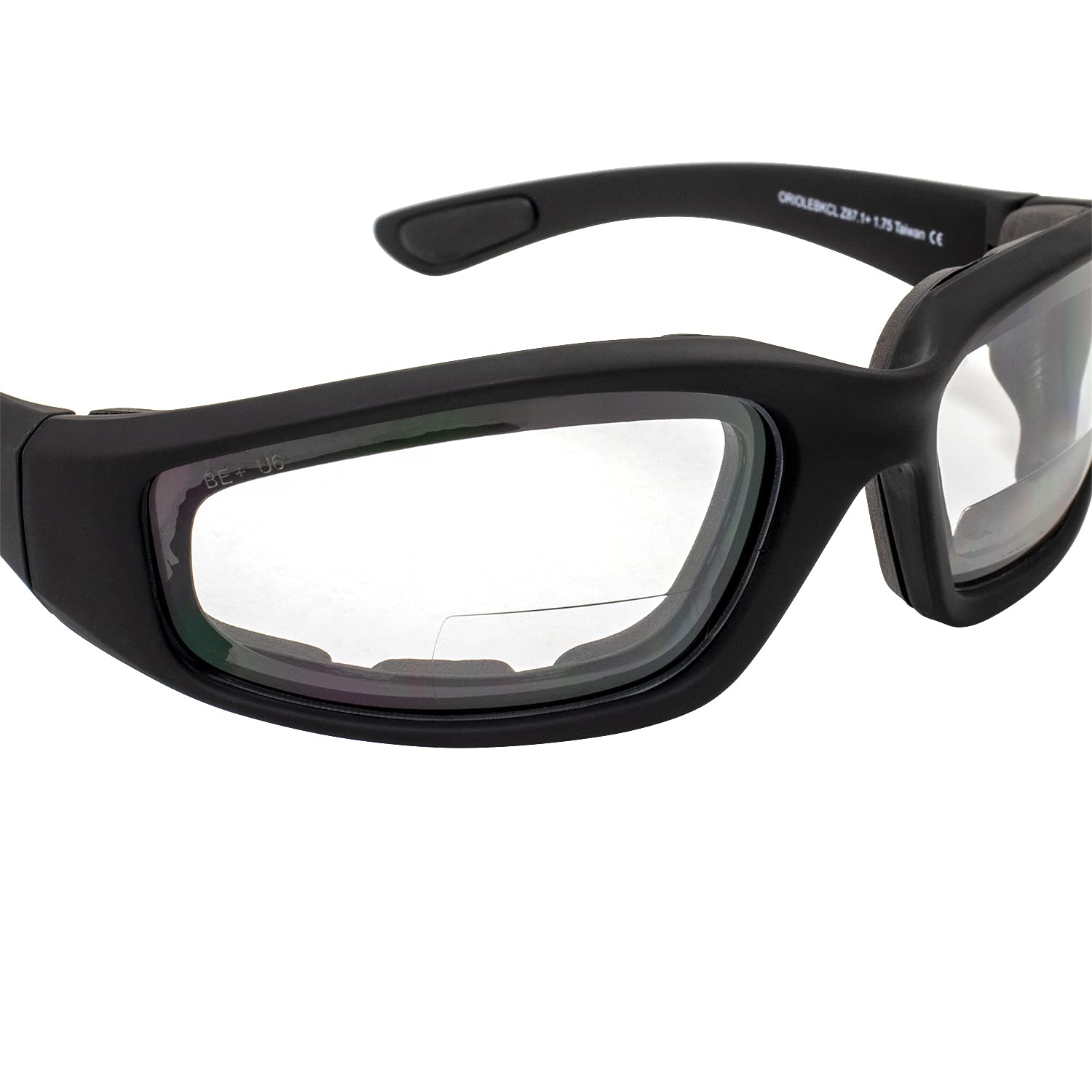 Birdz Eyewear Oriole Padded Safety Bifocal Motorcycle Glasses - Black Frame, Clear Lenses with 1.75 Magnification - Includes Carry Bag - Perfect for Riding, Cycling & Outdoor Activities