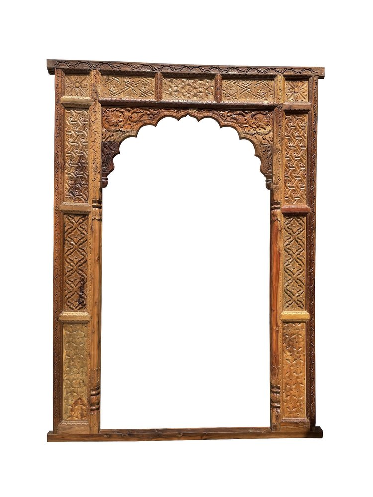 Handmade Carved Indian Jharokha Solid Hardwood Large Arch Window Frame - Traditional Home Decor for Living Room, Bedroom & Office