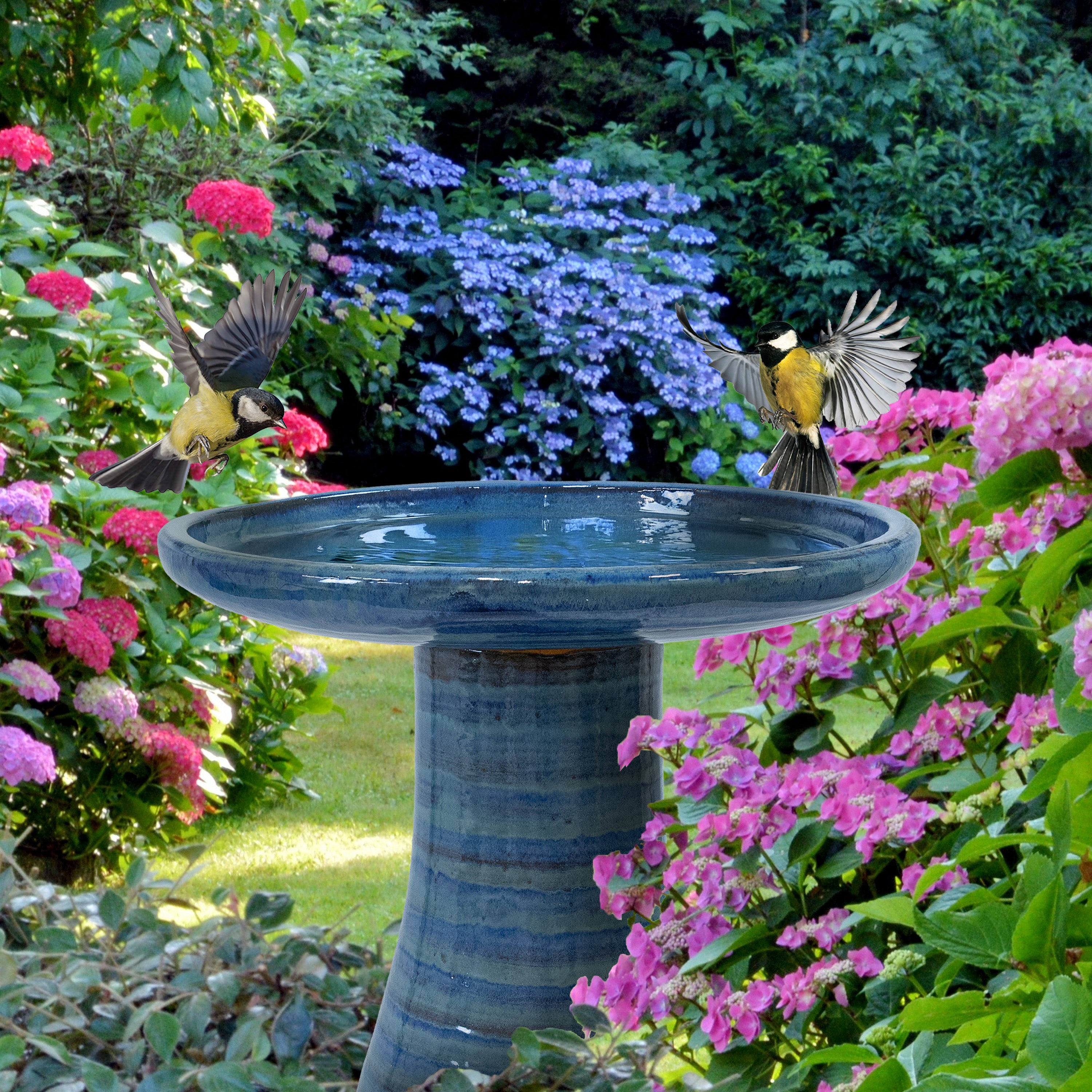 Sunnydaze 18 Inch Glazed Ceramic Outdoor Bird Bath - Garden Decor for Attracting Birds & Enhancing Outdoor Spaces