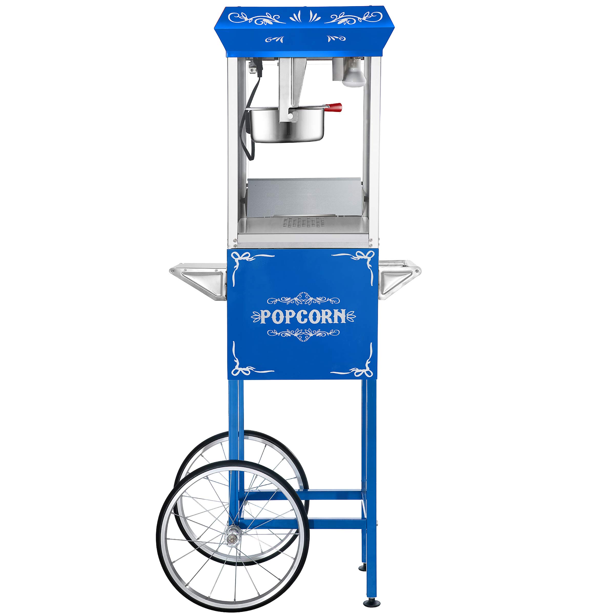Great Northern Popcorn 8oz Commercial Popcorn Machine with Cart - Stainless Steel Kettle, Warming Light & Accessories for Movie Nights, Parties & Concessions (Blue)