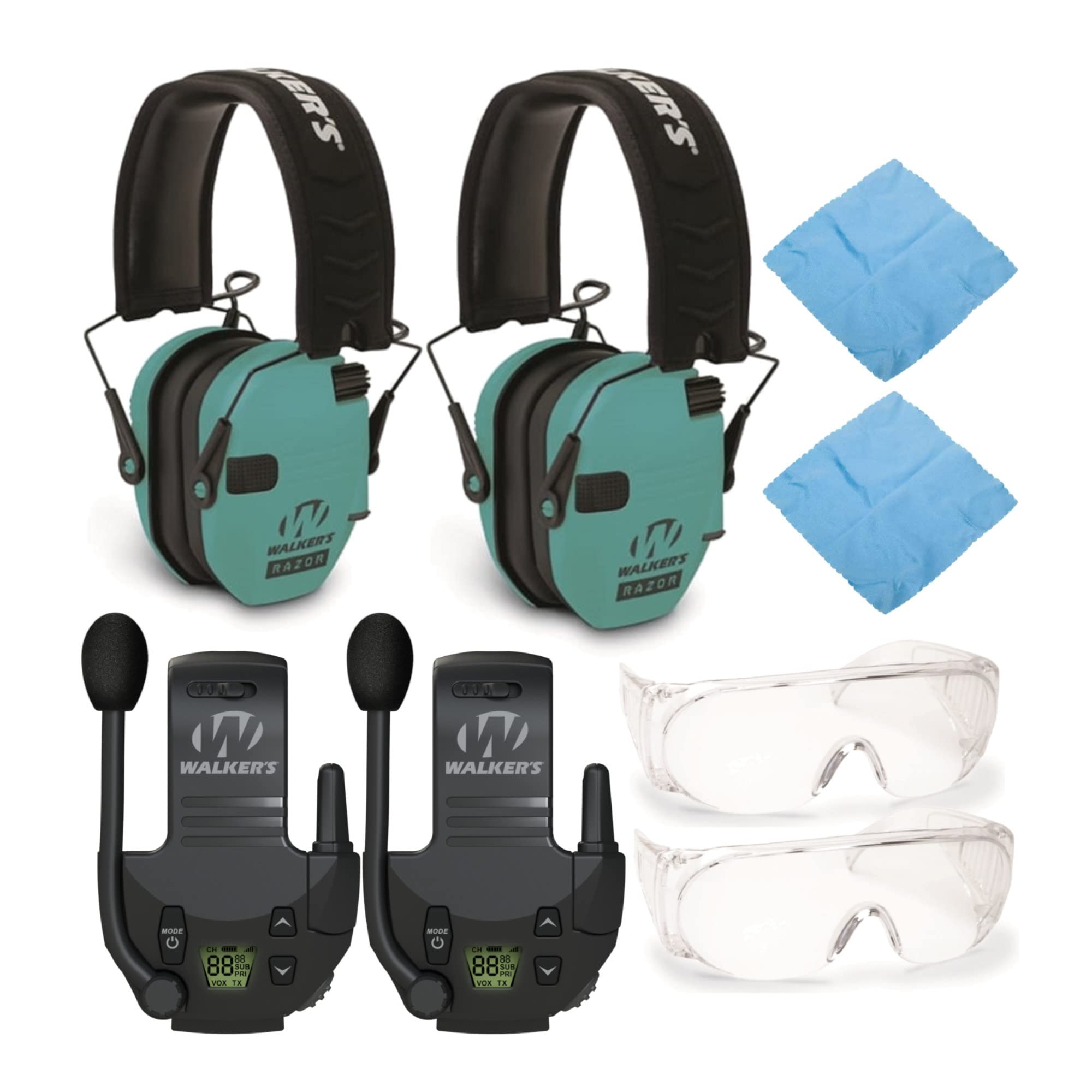 Walker's Razor Slim Electronic Shooting Earmuffs 2-Pack with Walkie Talkie Communication & OTG Safety Glasses - Hearing Protection for Hunting, Shooting Range & Outdoor Activities