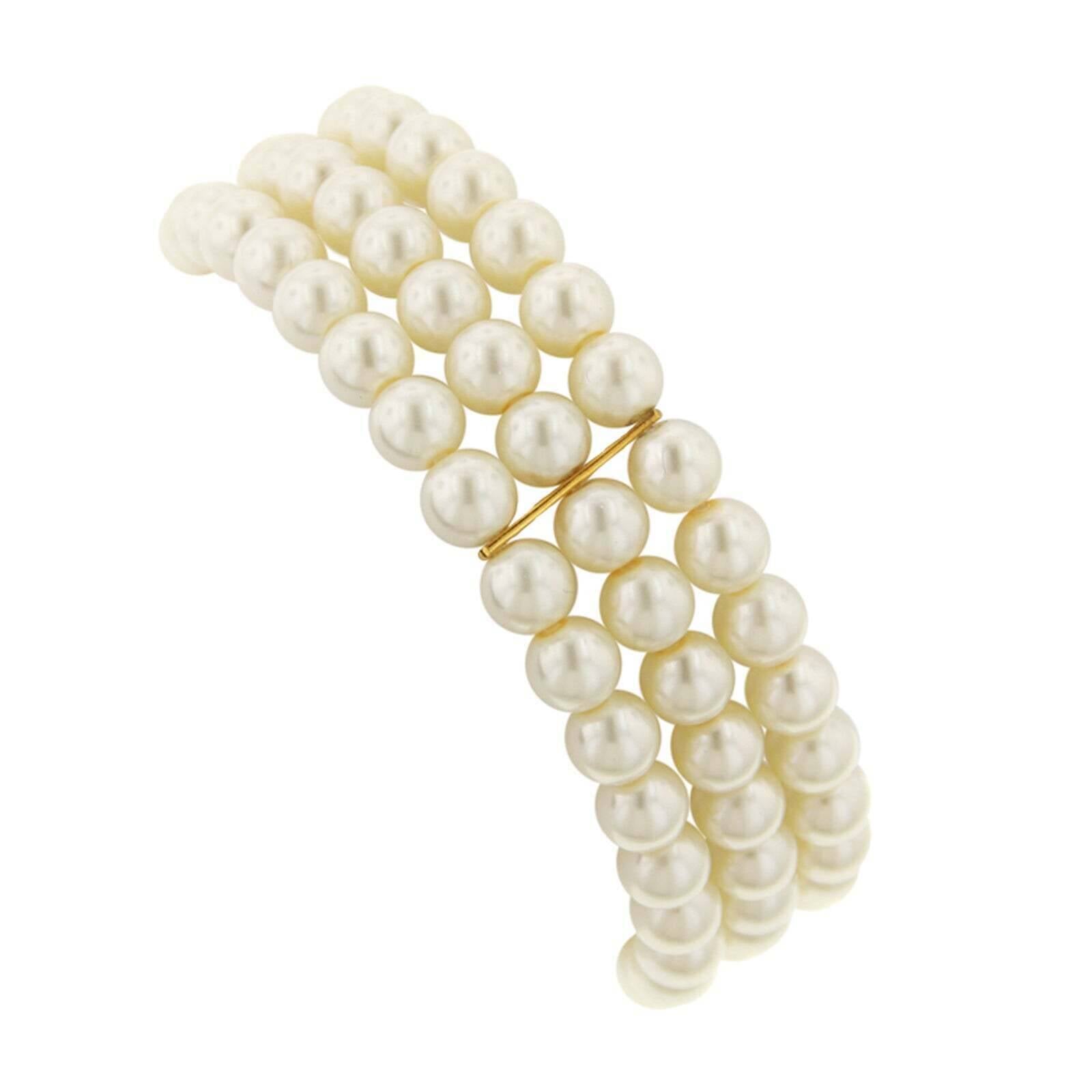 1928 Bridal Oceano 6mm Ivory Faux Pearl 3 Row Stretch Bracelet for Women - Elegant Wedding Jewelry, Bridesmaid Gift, Prom Accessory - Perfect for Weddings, Parties & Special Occasions