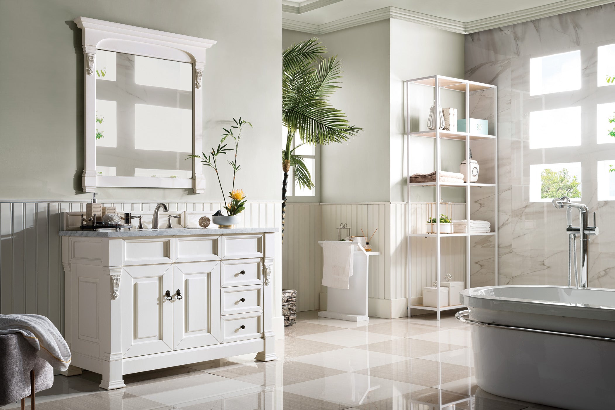 Brookfield 48 Inch Single Bathroom Vanity with 3CM Carrara Marble Top in Bright White - Perfect for Modern Master Bathrooms & Guest Bathroom Renovations