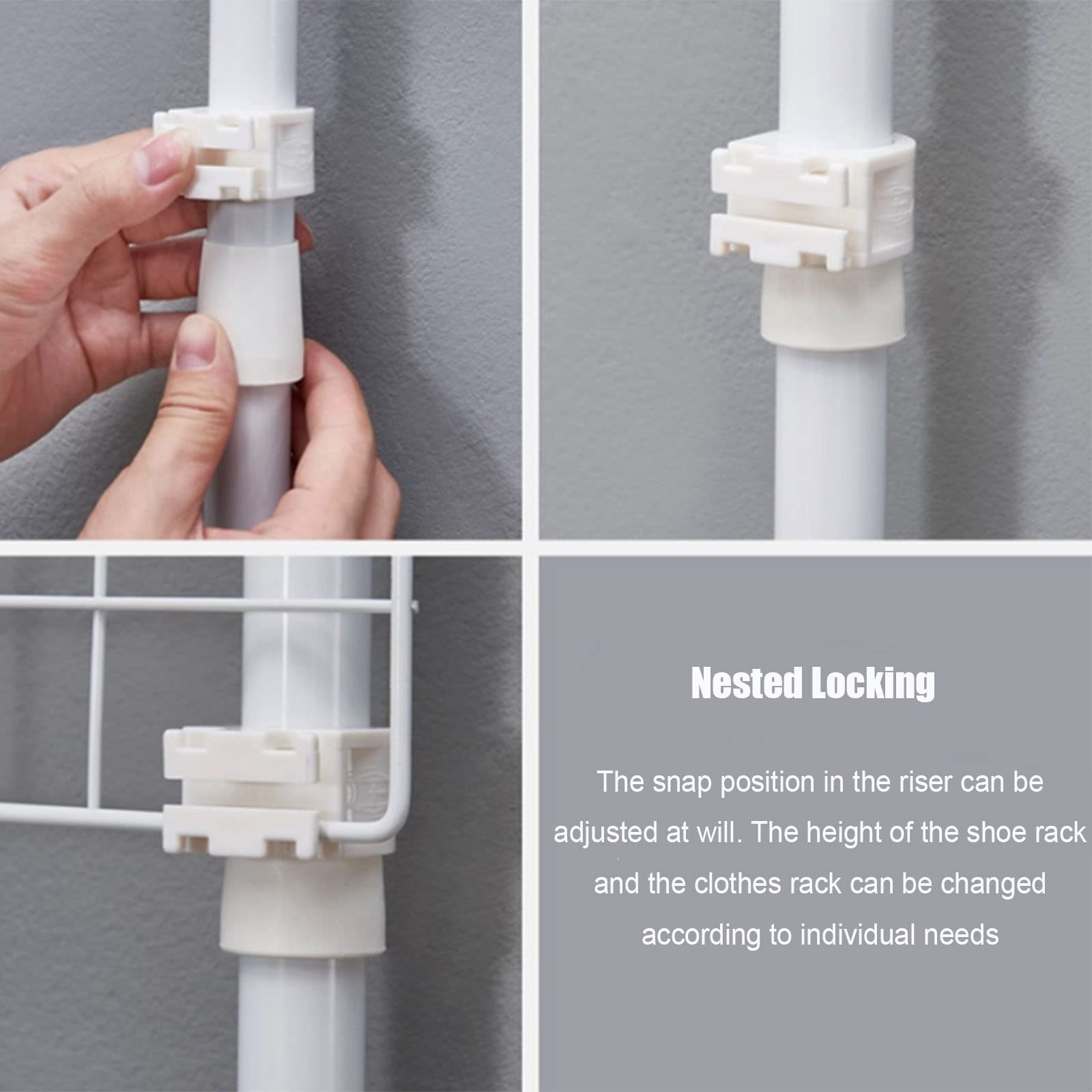 Adjustable 4-Tier Coat Rack & Shoe Organizer with 8 Hooks - 2-in-1 Metal Standing Behind Door Storage Stand for Hallway, Entryway, Foyer (White, 55cm/82x98inch) - Perfect for Small Spaces & Apartment Living