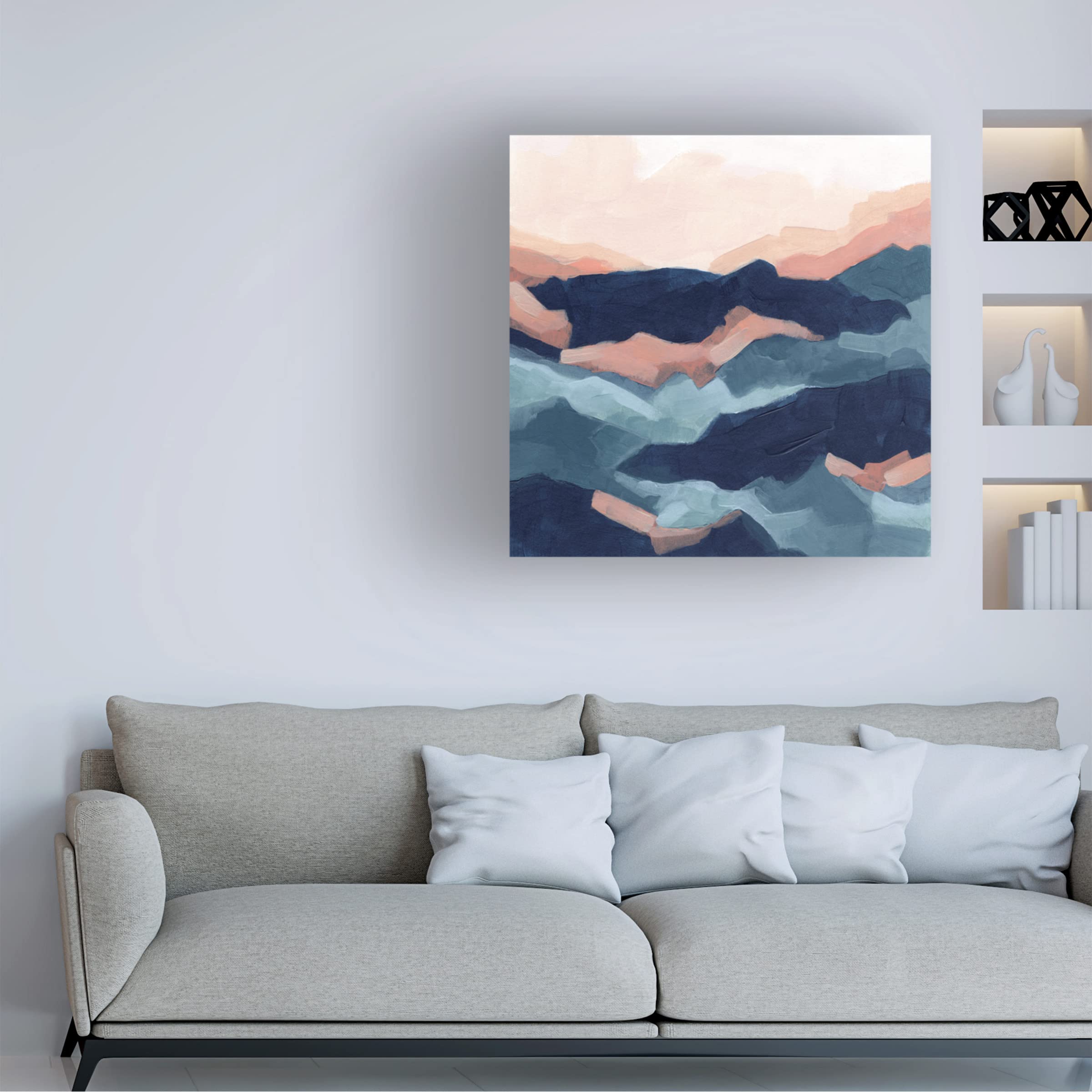 Trademark Fine Art 'Bluescape I' Canvas Art Print by June Erica Vess - Blue Abstract Landscape Wall Decor for Living Room, Bedroom & Office