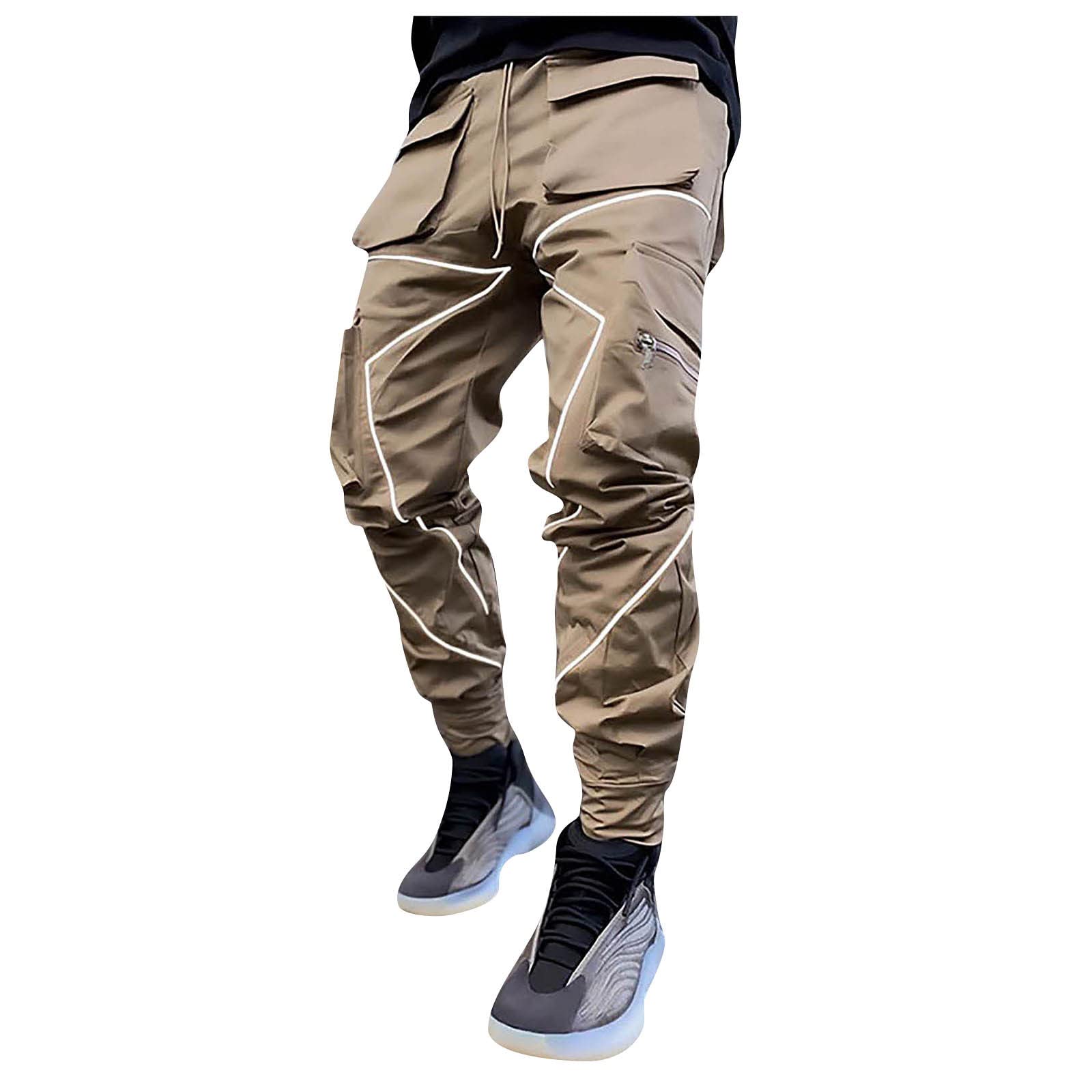 Men's Reflective Black Jogger Cargo Pants - Streetwear Hip Hop Sweatpants for Running, Gym & Urban Fashion | Y2K Punk Rock Harem Pants for Night Safety & Casual Wear