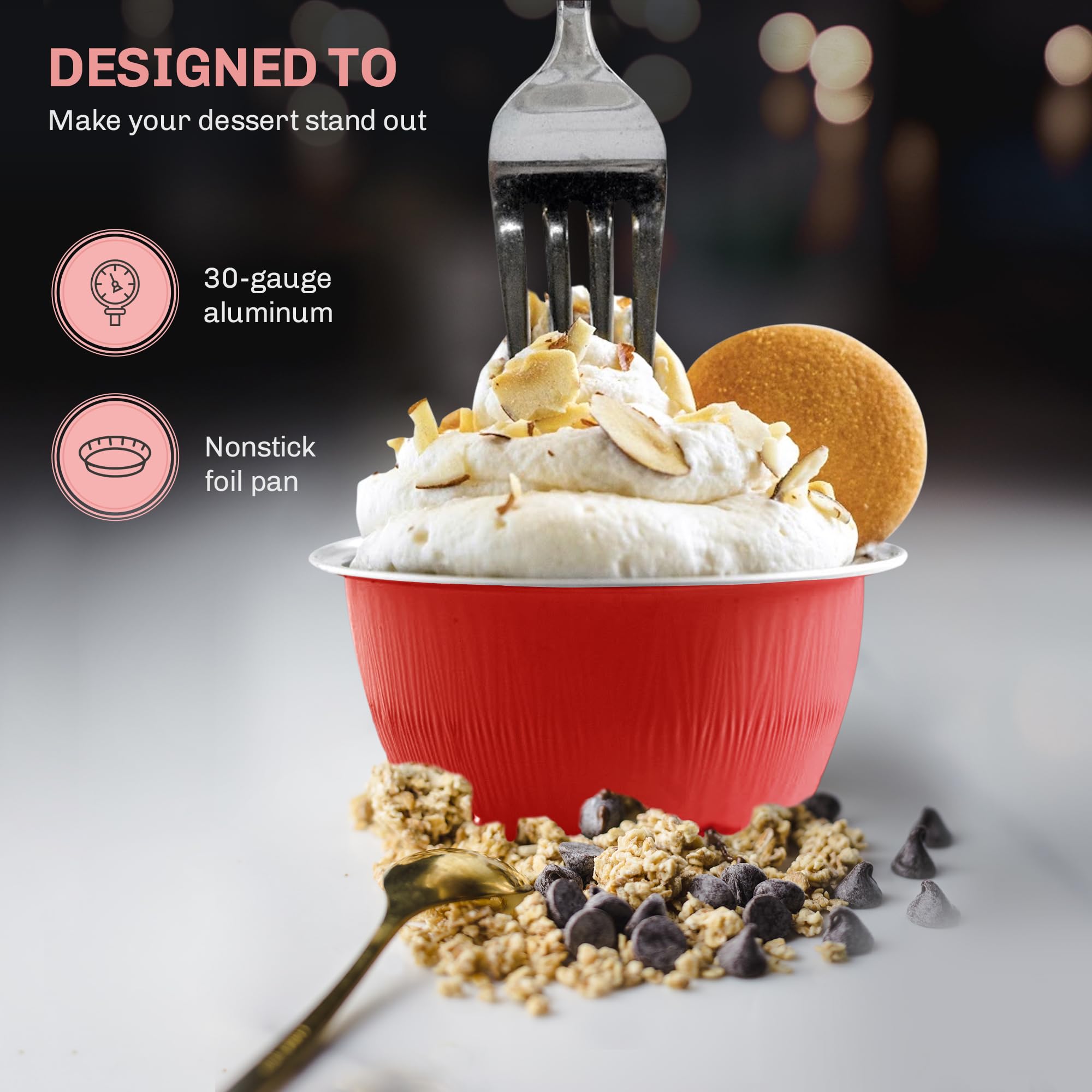 KitchenDance 4oz Disposable Aluminum Baking Cups with Lids - 1000 Pack Red Colored Foil Pans for Creme Brulee, Flan, Cupcakes - Perfect for Baking, Cooking, Meal Prep & Party Serving
