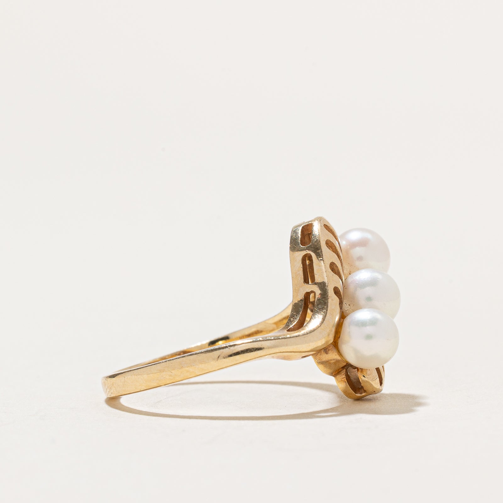 Elegant Diagonal Three Stone Pearl Bypass Ring - Size 6.25 | Perfect for Weddings, Anniversaries & Special Occasions