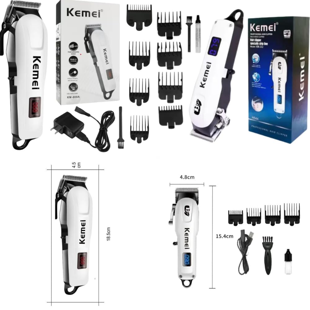 KEMEI 809 Men's Professional Hair Trimmer Combo - KM-232 & KM-809A with 240Min Runtime, 4 Length Settings (White/Black) - Perfect for Home Grooming, Beard Trimming & Travel Use