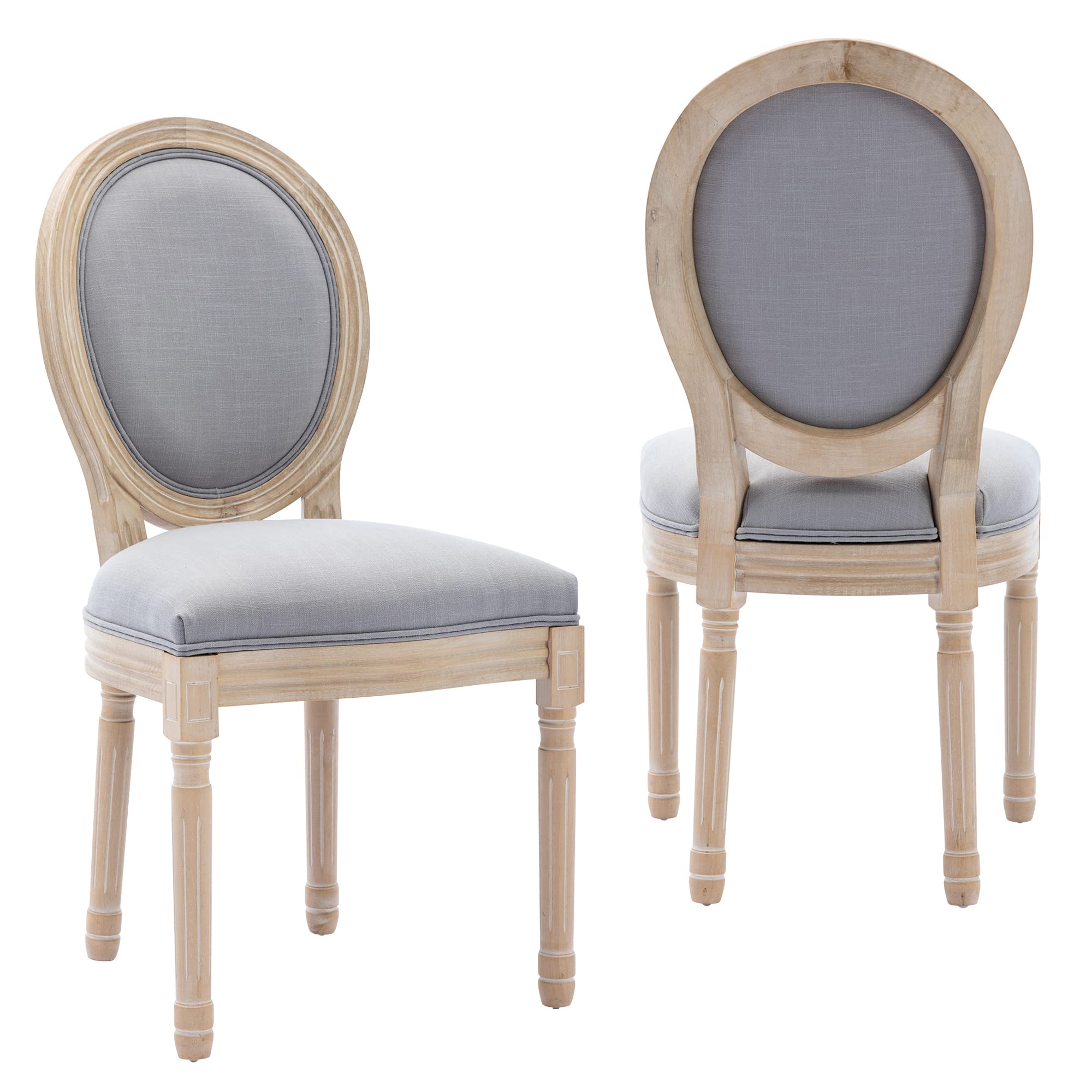 Set of 2 Grey Upholstered Fabric French Dining Chairs with Rubber Legs - Elegant Kitchen & Dining Room Furniture for Home Decor