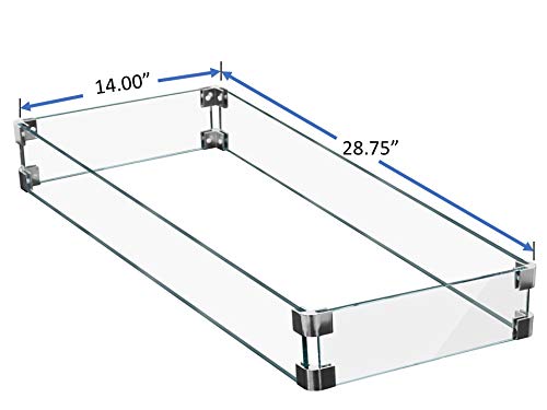 Hiland AWS-RT30 Clear Rectangular Fire Pit Glass Wind Screen - Durable Wind Protection for Outdoor Patio, Backyard, Camping & Garden Gatherings