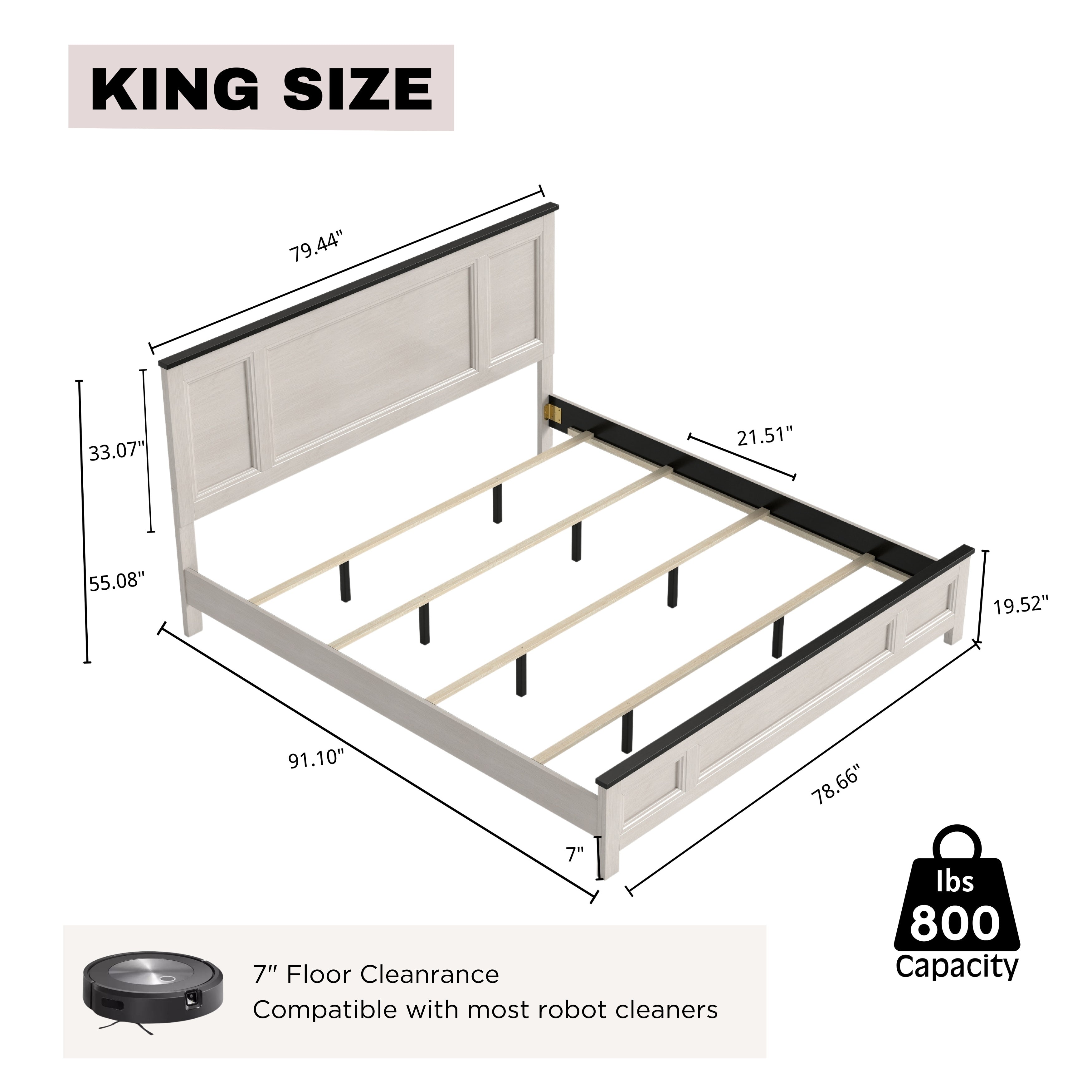 Roundhill Furniture Realynn Panel Bed - Queen Size Off White Finish for Modern Bedroom Decor | Stylish and Durable Bed Frame for Home & Guest Room