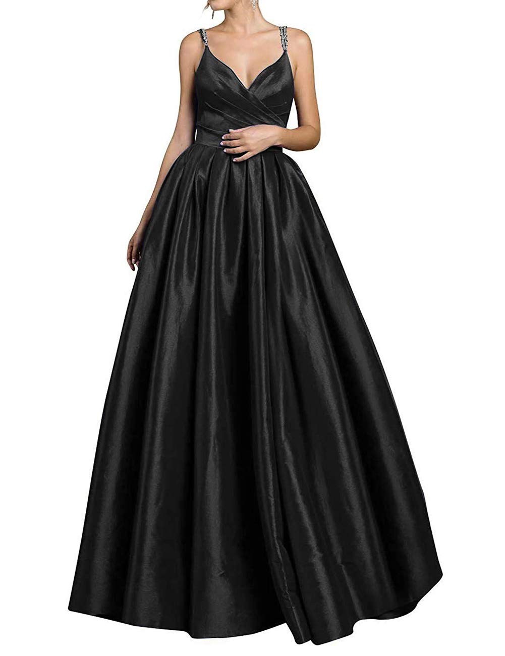 JAEDEN Elegant Long A-Line Prom Dress for Women - V-Neck Spaghetti Strap Formal Evening Gown for Homecoming, Prom Night & Special Occasions