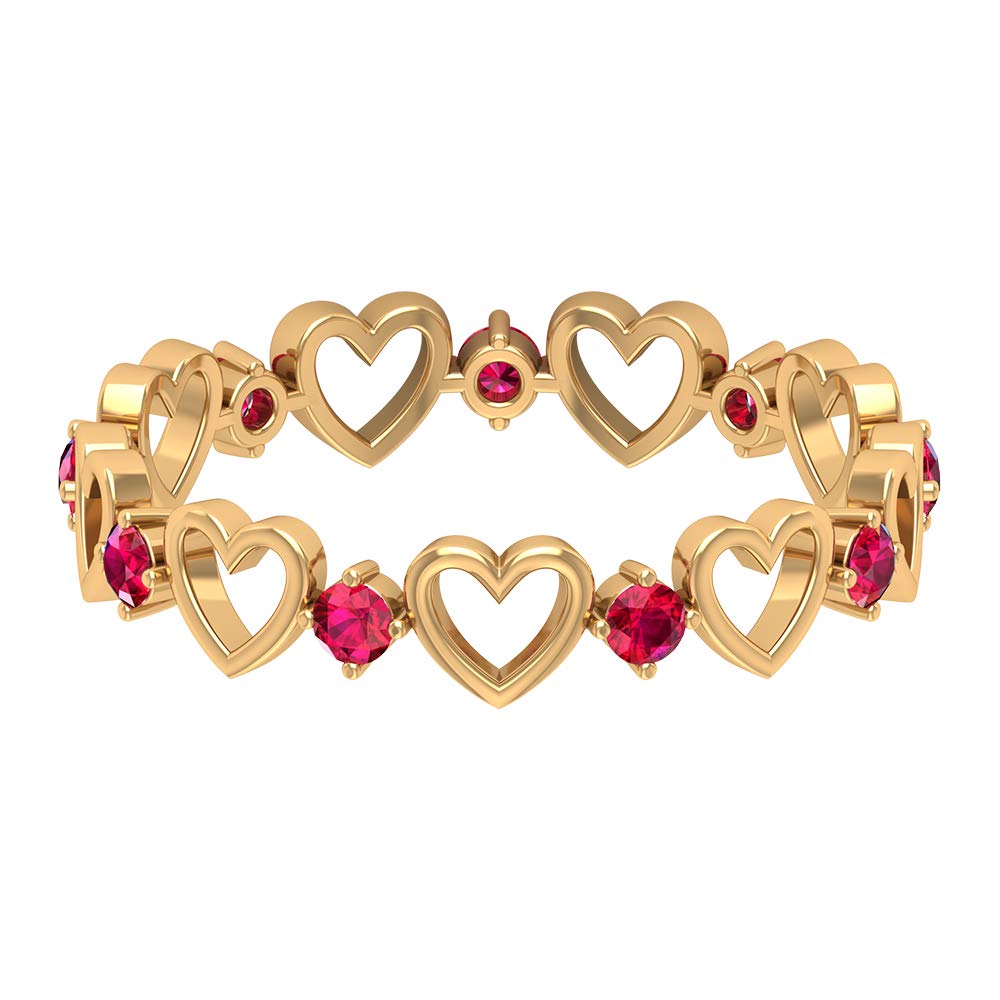 0.50 CT Genuine Ruby Promise Band Ring for Women - 14K Solid Gold Open Heart Design - Certified Natural Ruby Jewelry - Perfect for Anniversaries, Engagements & Special Occasions