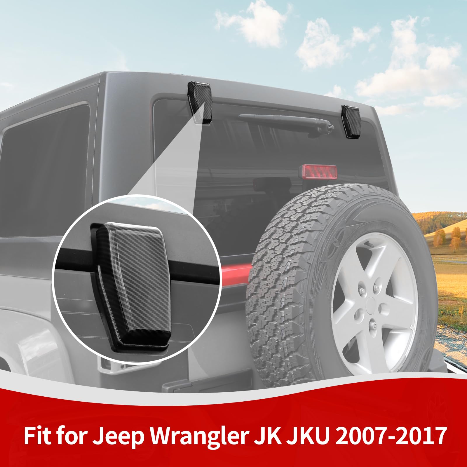 Jeep Wrangler JK JKU Rear Window Hinge Trim Cover (2007-2017) - Carbon Fiber ABS Black Exterior Accessories (2-Piece Set) - Perfect for Off-Roading & Jeep Customization