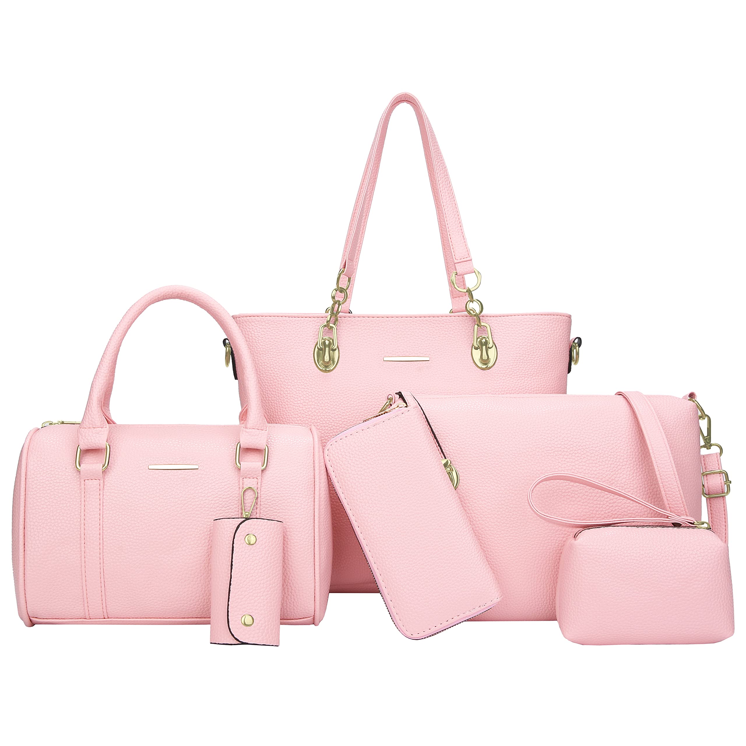 Women's Synthetic Leather Handbags Set - 6pcs Tote, Crossbody & Satchel Purses for Work, Travel & Everyday Use | Fashionable & Durable Accessories