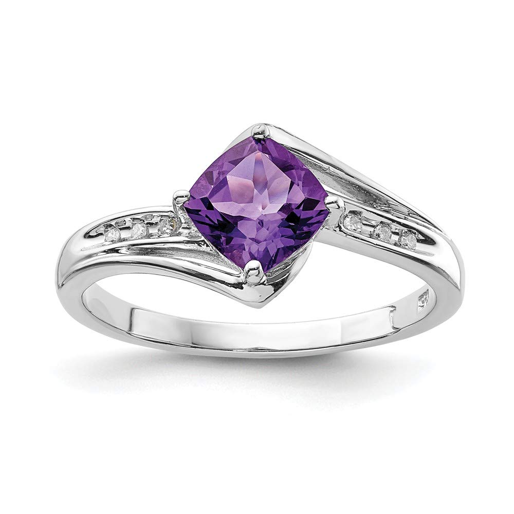 925 Sterling Silver Diamond & Amethyst February Birthstone Square Engagement Ring - 0.03cttw, Purple Gemstone Jewelry for Valentine's Day, Anniversary & Proposal Gifts