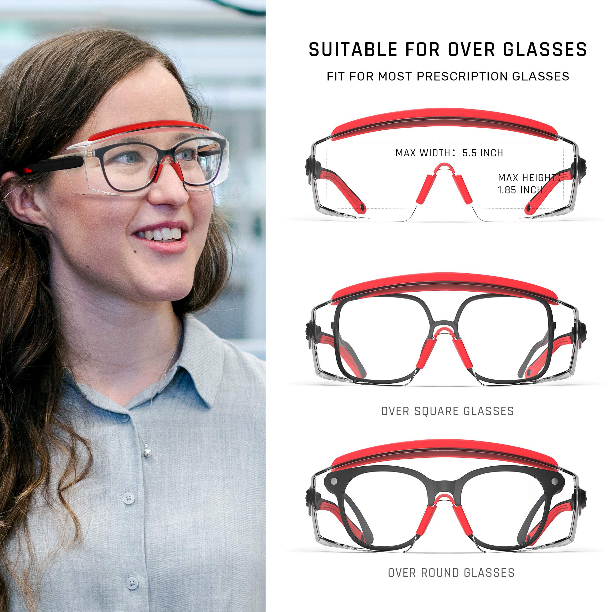 Anti Fog Safety Glasses - Protective Goggles Over Prescription Glasses with Scratch Resistant Lenses & Adjustable Fit - Ideal for Construction, Lab Work, and DIY Projects