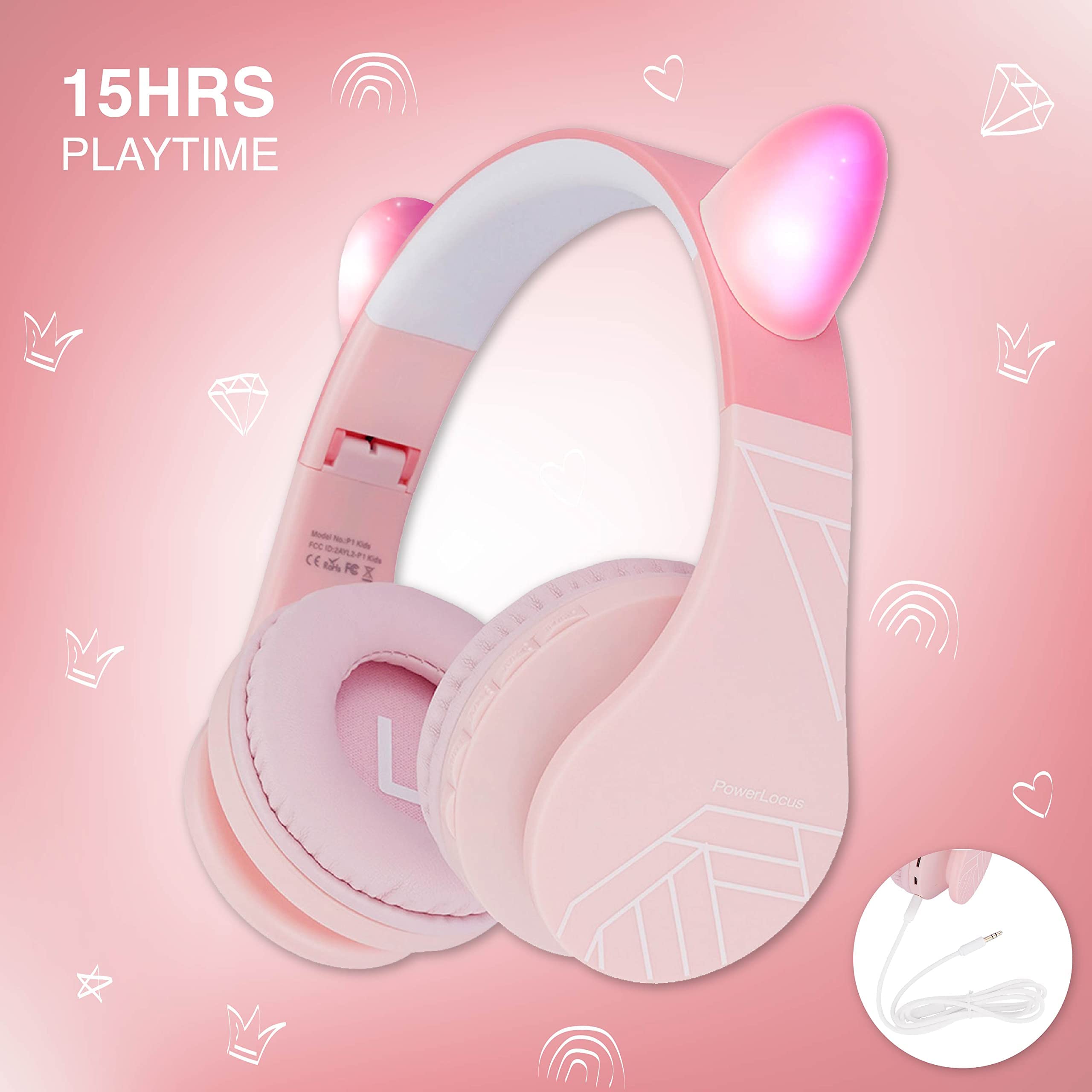 PowerLocus Kids Bluetooth Headphones - Wireless Over-Ear Foldable Headphones with Microphone, 85dB Volume Limit, Micro SD & FM - Perfect for School, Travel, Gaming on Phones, Tablets & PC